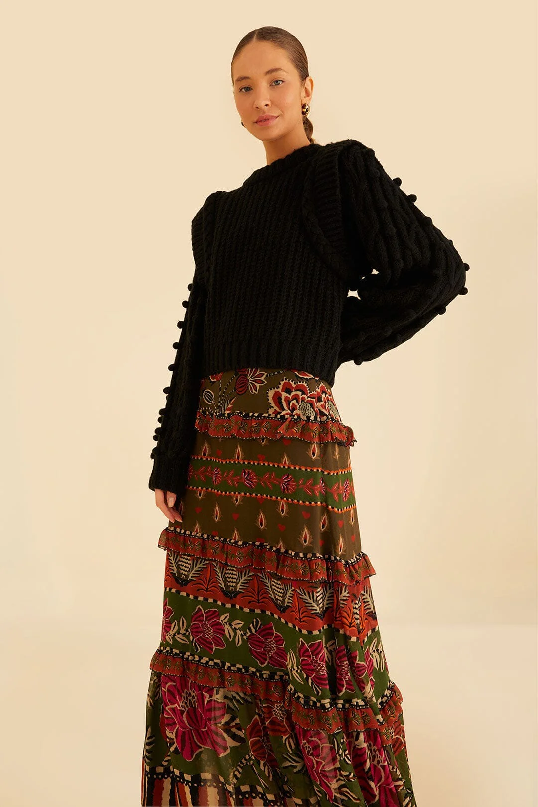 Multicolor Ainika Floral Garden Tiered Maxi Skirt - Image 3