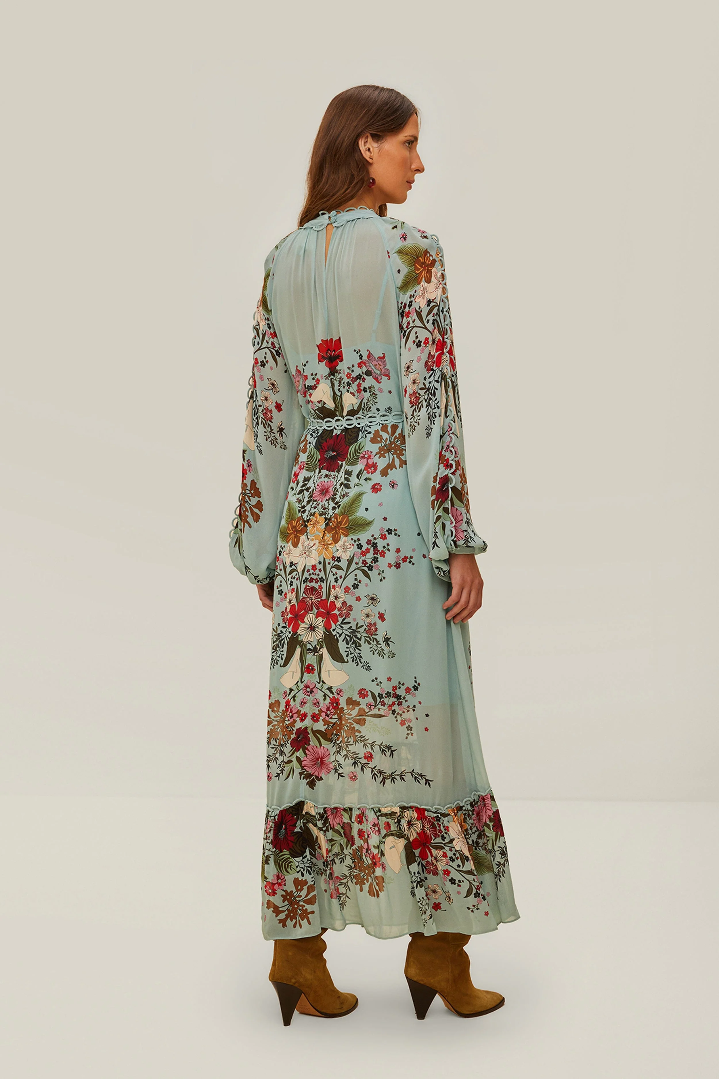 Blue Beauty Bouquet Long Sleeve Maxi Dress - Image 4