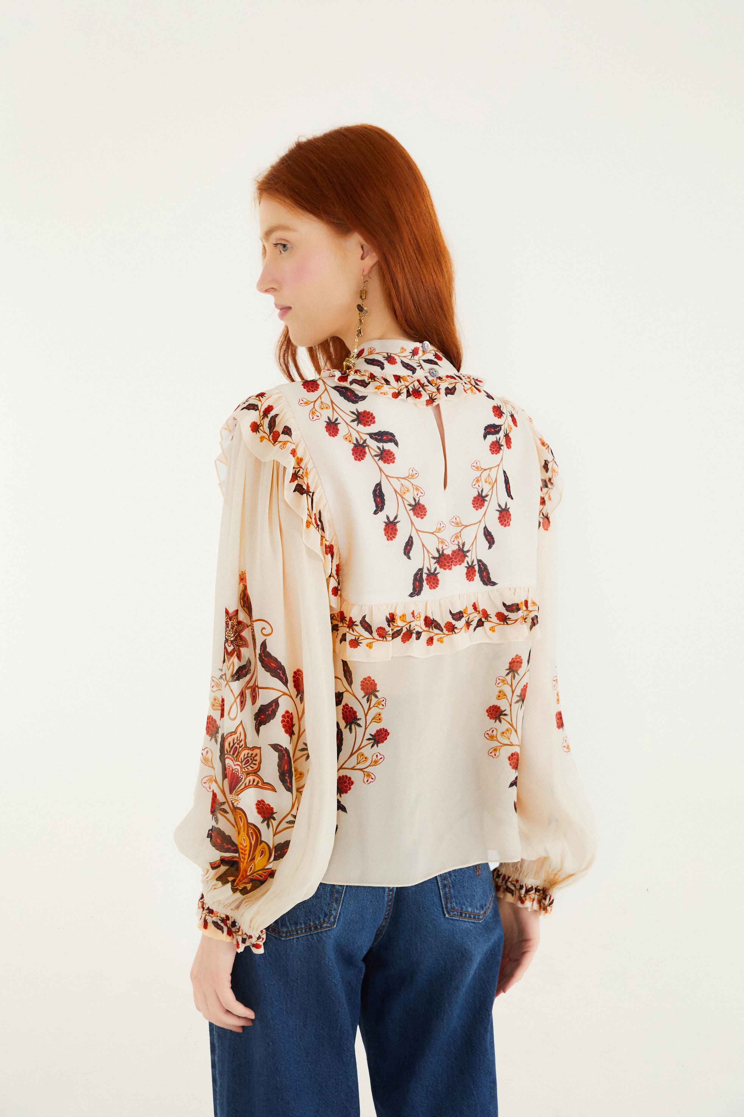Cream Berry Garden Long Sleeve Blouse - Image 3