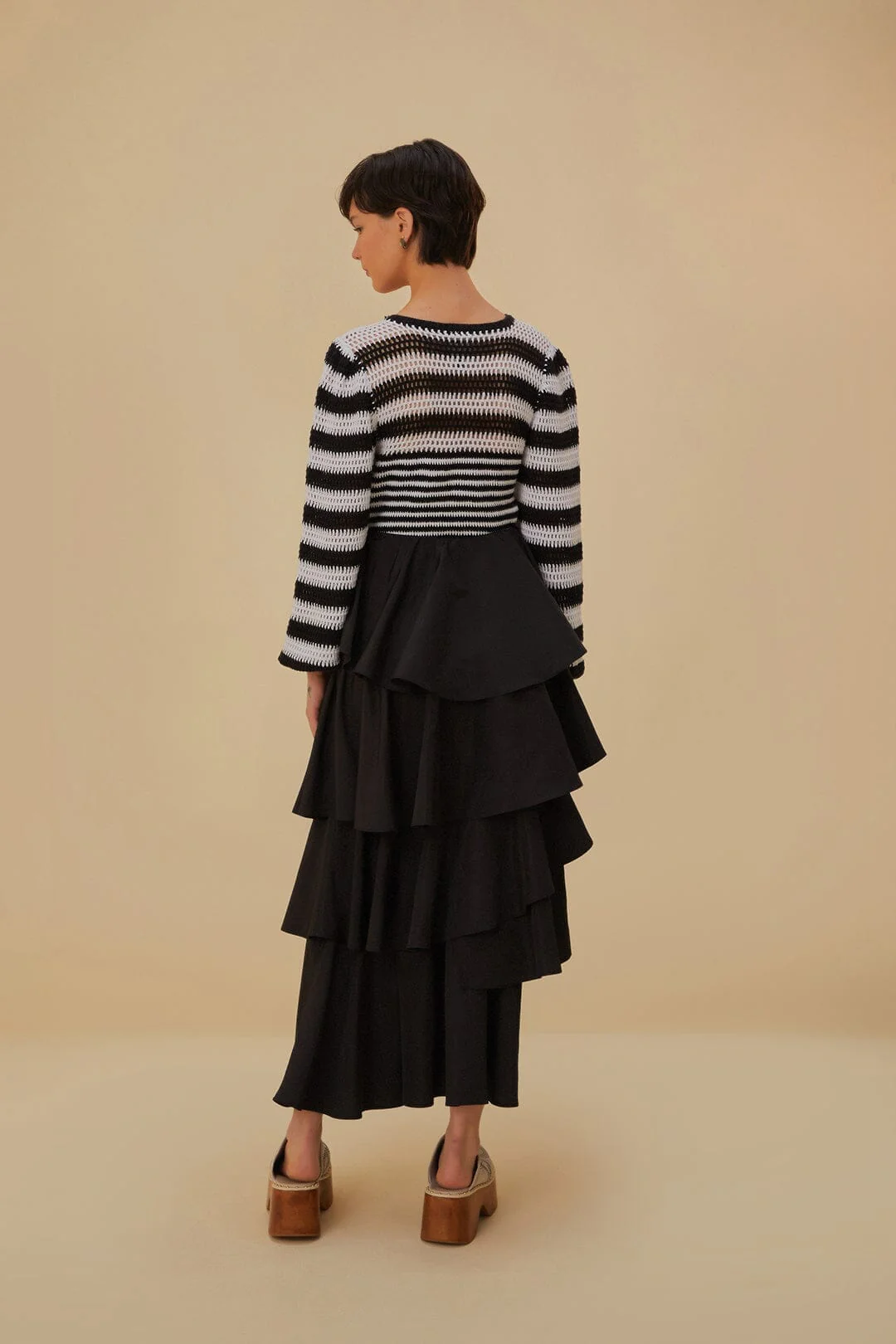 Black Tiered Bow Detail Maxi Skirt - Image 3