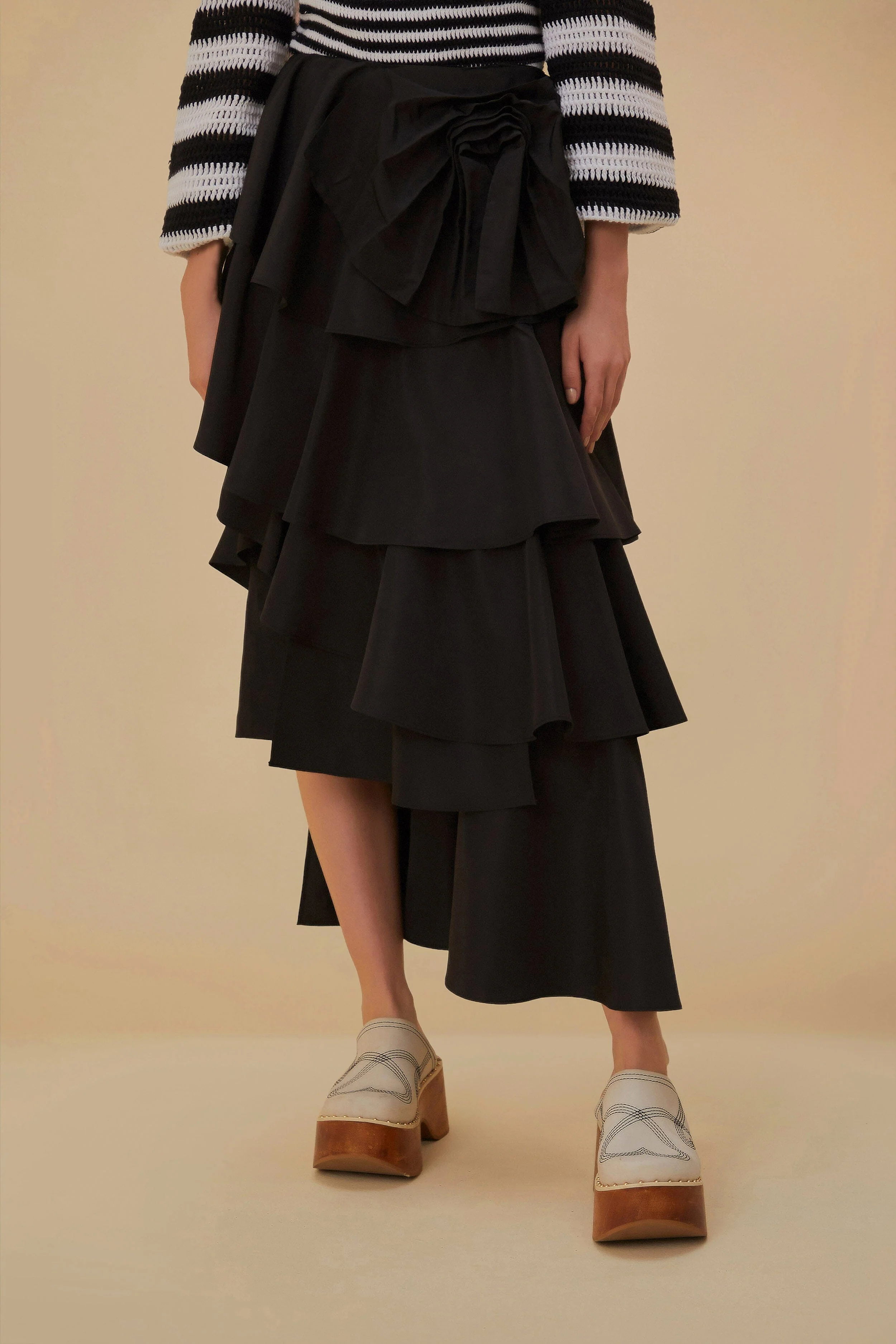 Black Tiered Bow Detail Maxi Skirt - Image 4