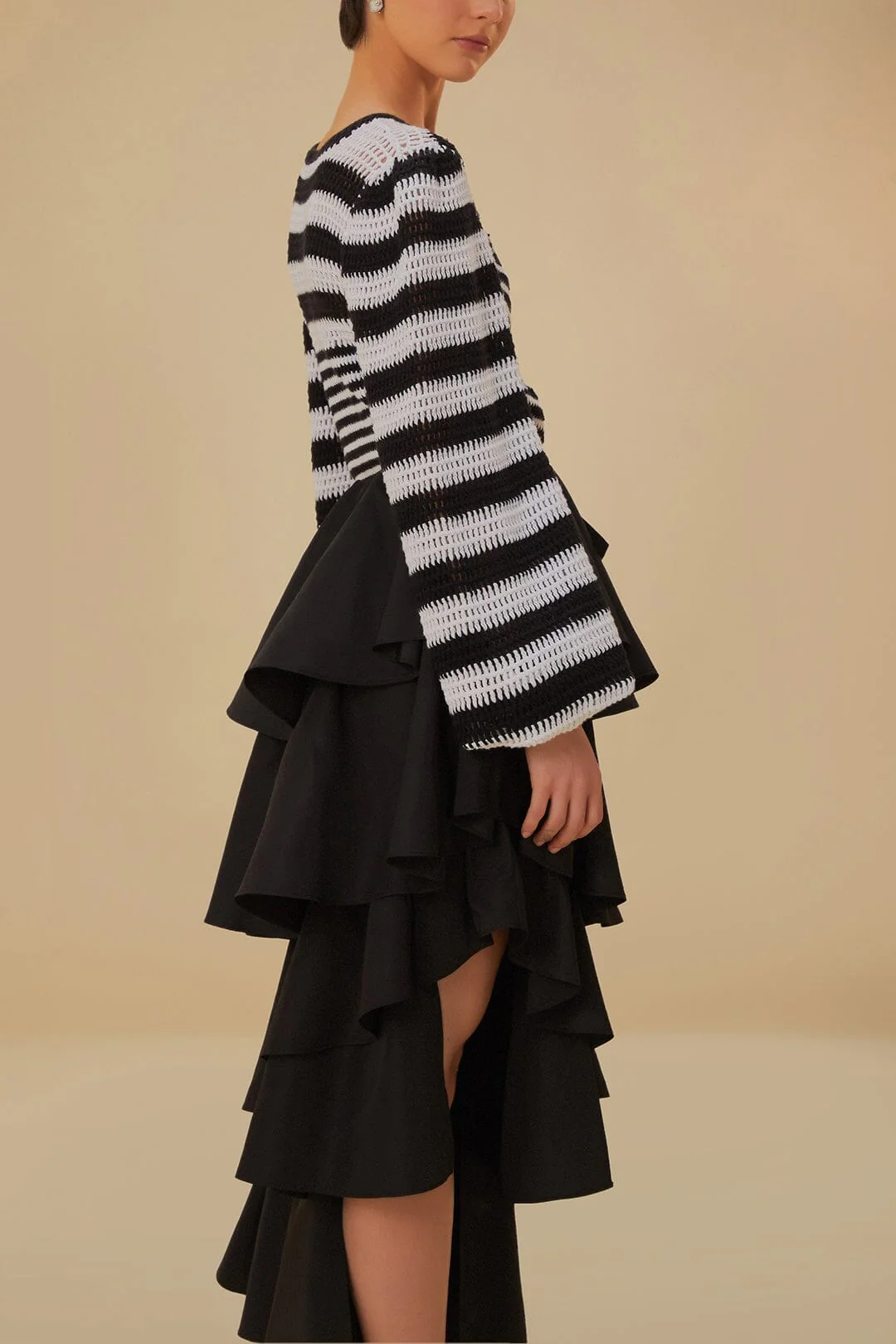 Black Tiered Bow Detail Maxi Skirt - Image 5