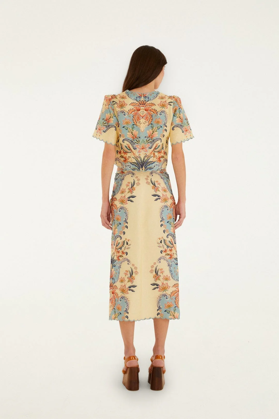 Butter Yellow Boho Beauty Euroflax Premium Linen Midi Skirt - Image 3