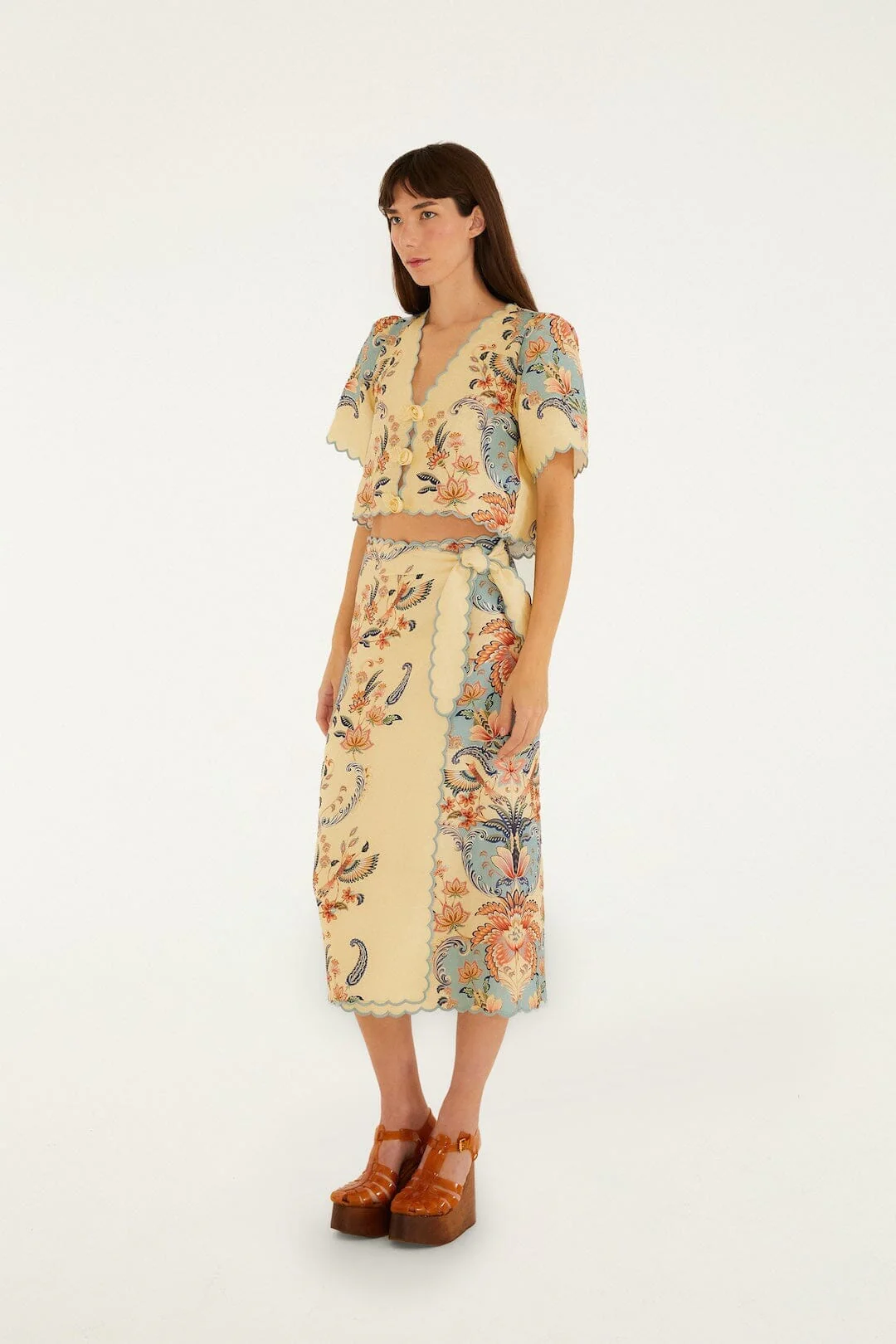 Butter Yellow Boho Beauty Euroflax Premium Linen Midi Skirt - Image 4