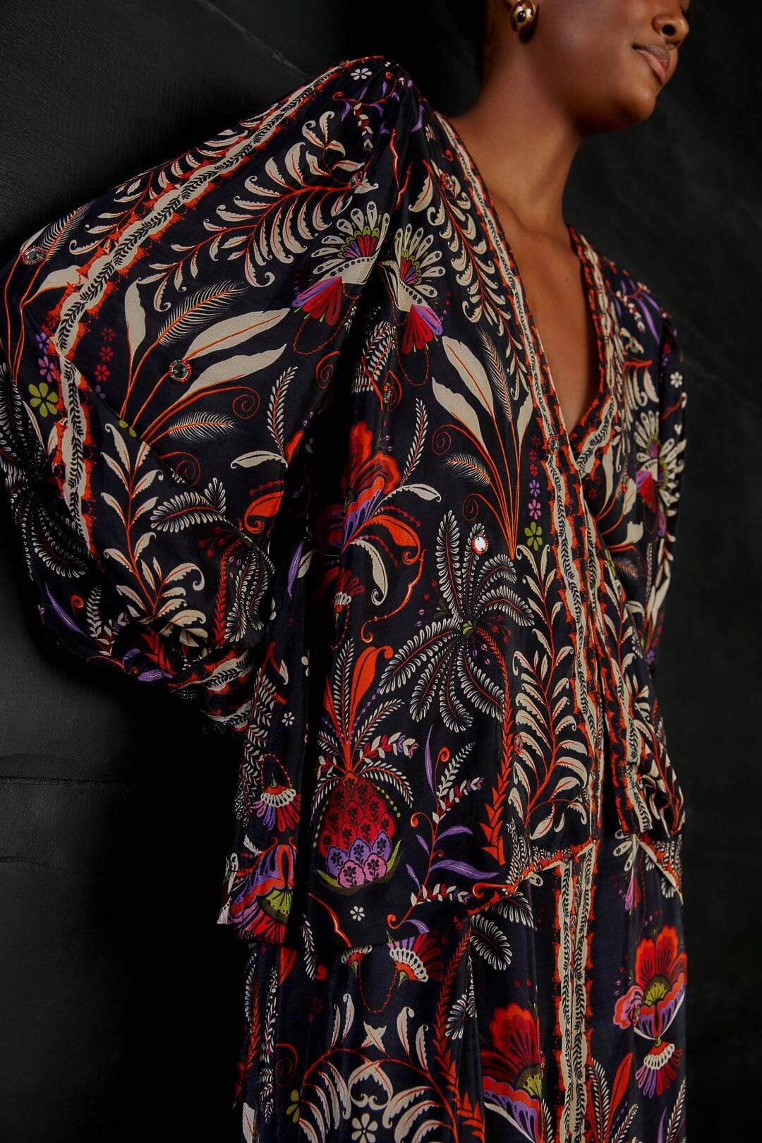 Black Classic Garden Mirror Trim Blouse - Image 3