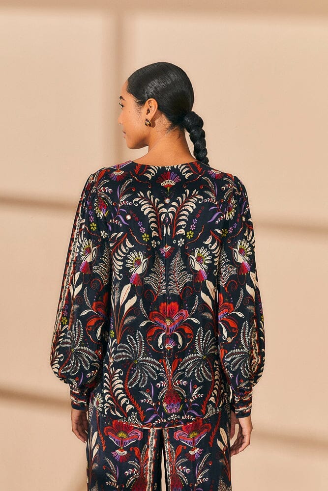 Black Classic Garden Mirror Trim Blouse - Image 5