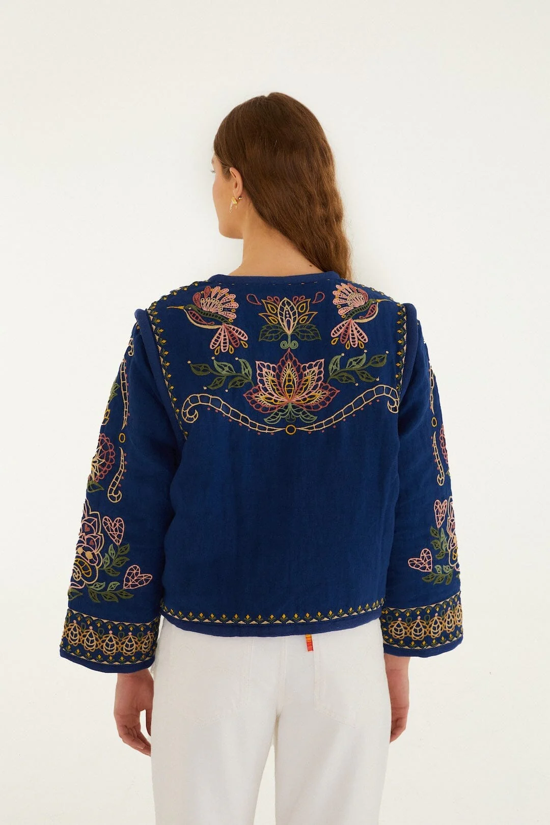 Dark Blue Embroidered Pockets Richelieu Jacket - Image 3