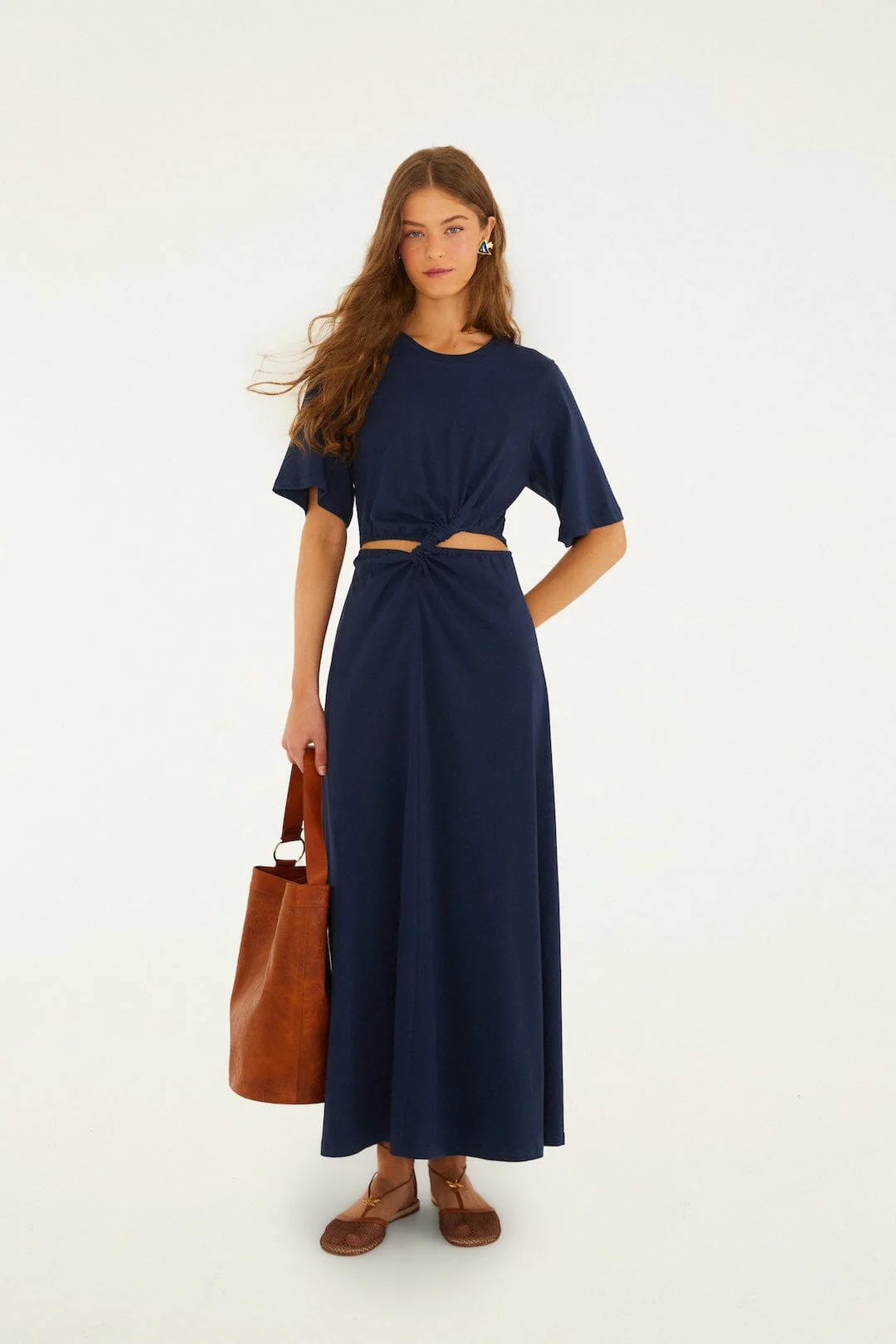 Dark Blue Cut-Out Short Sleeve Maxi Dress - Image 5