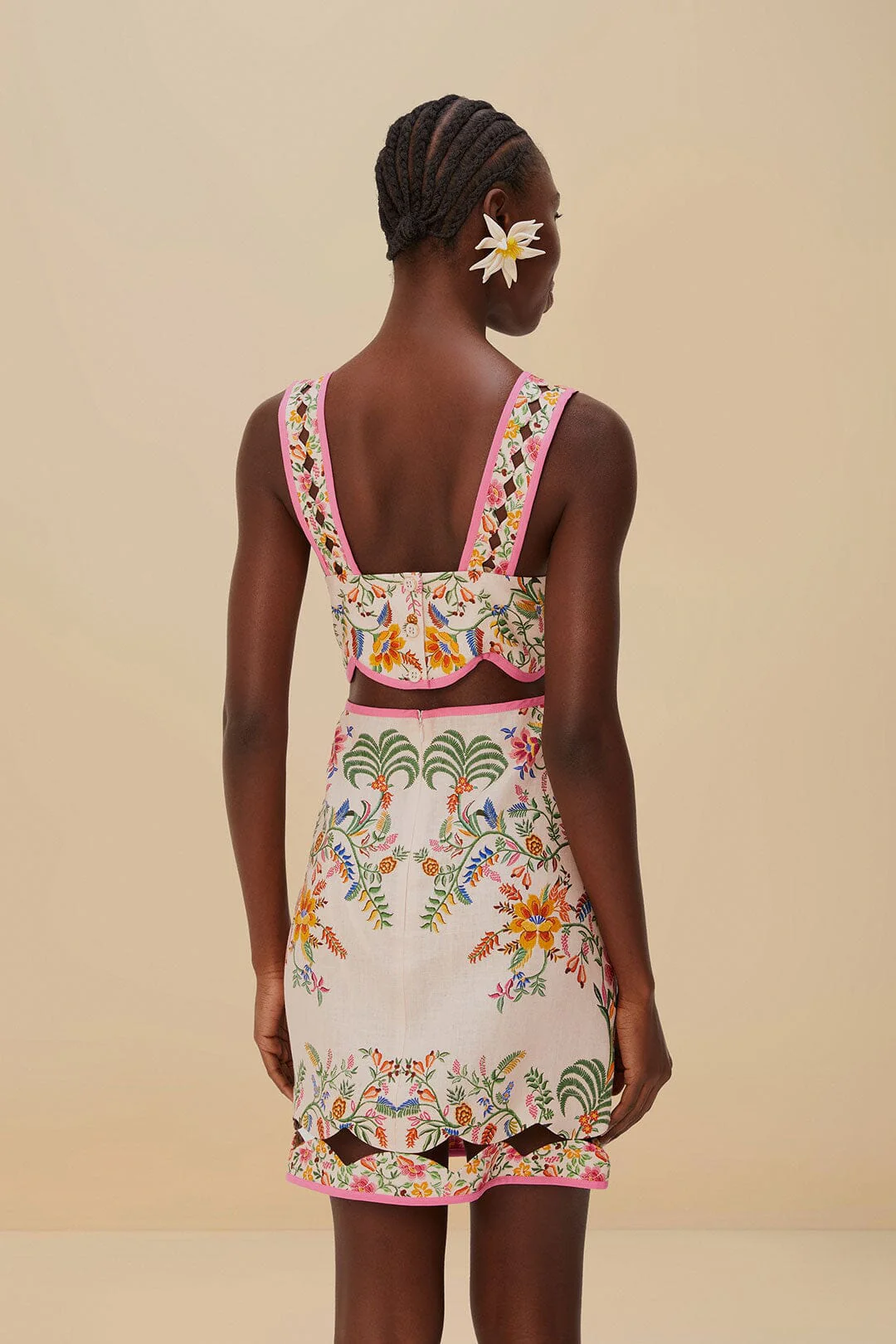 Pink Delicate Forest Euroflax™ Premium Linen Mini Dress - Image 3