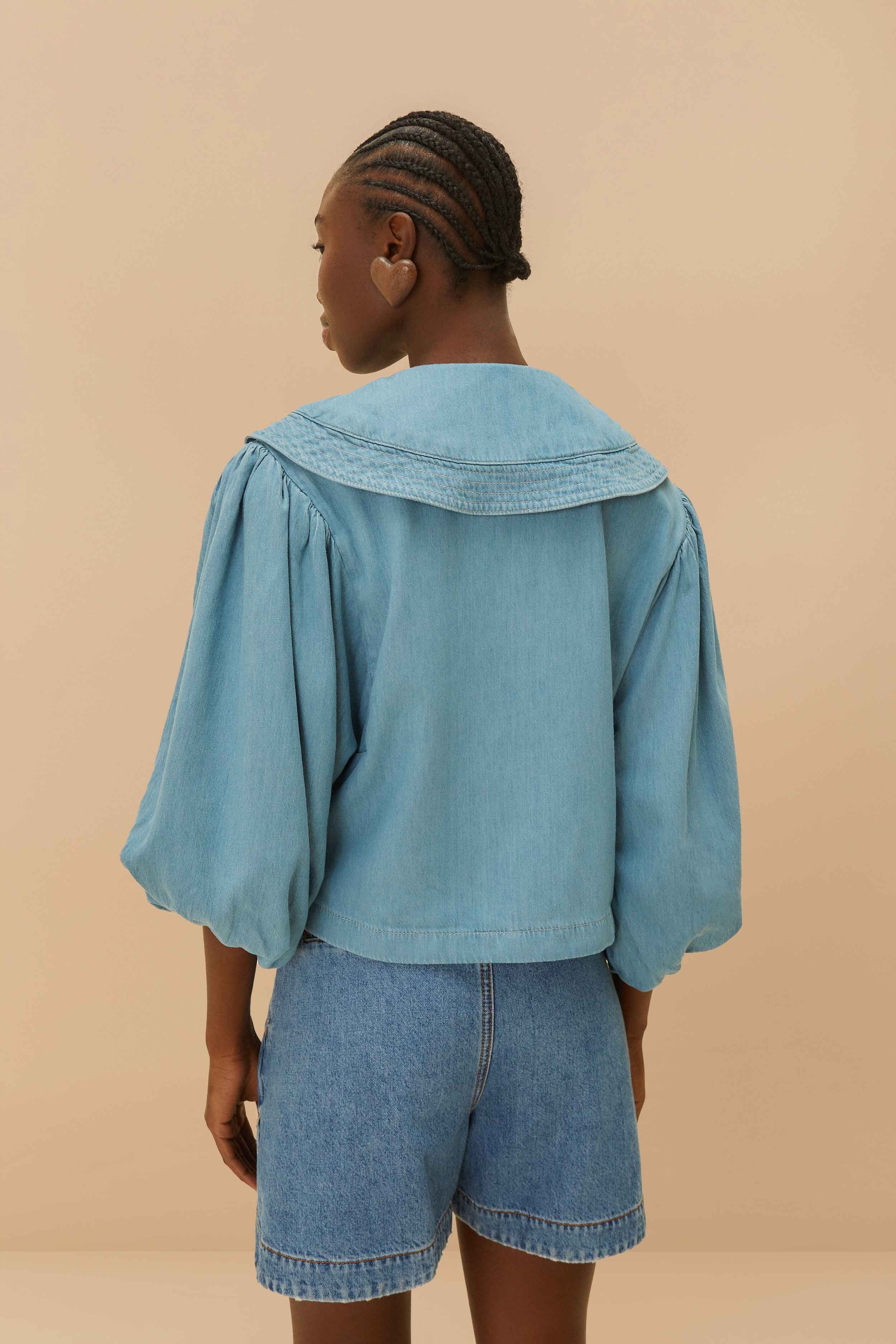 Denim Notched Lapel Shirt - Image 3