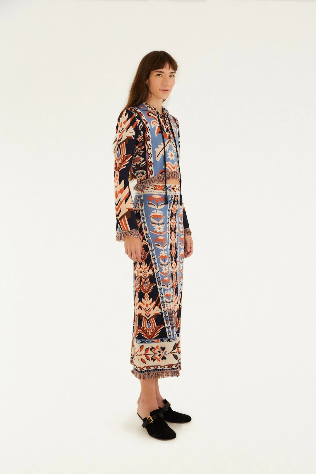 Multicolor Tapestry Fringes Knit Skirt - Image 4