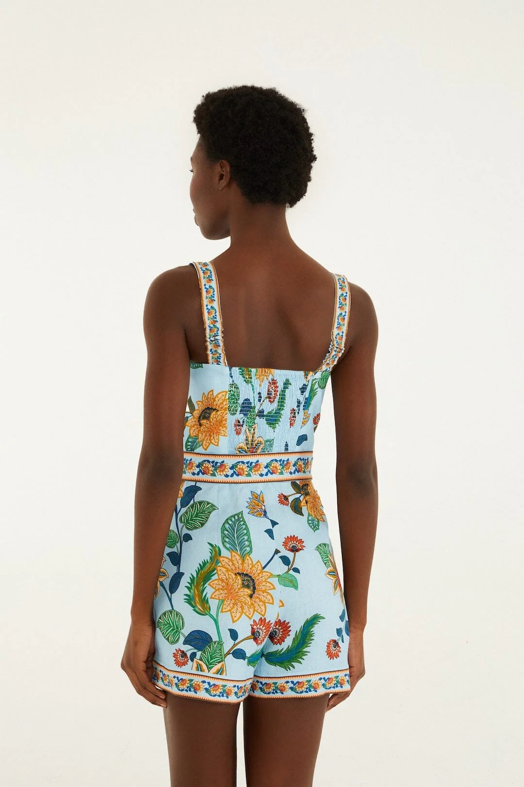 Light Blue Floral Delhi Euroflax Premium Linen Romper - Image 3