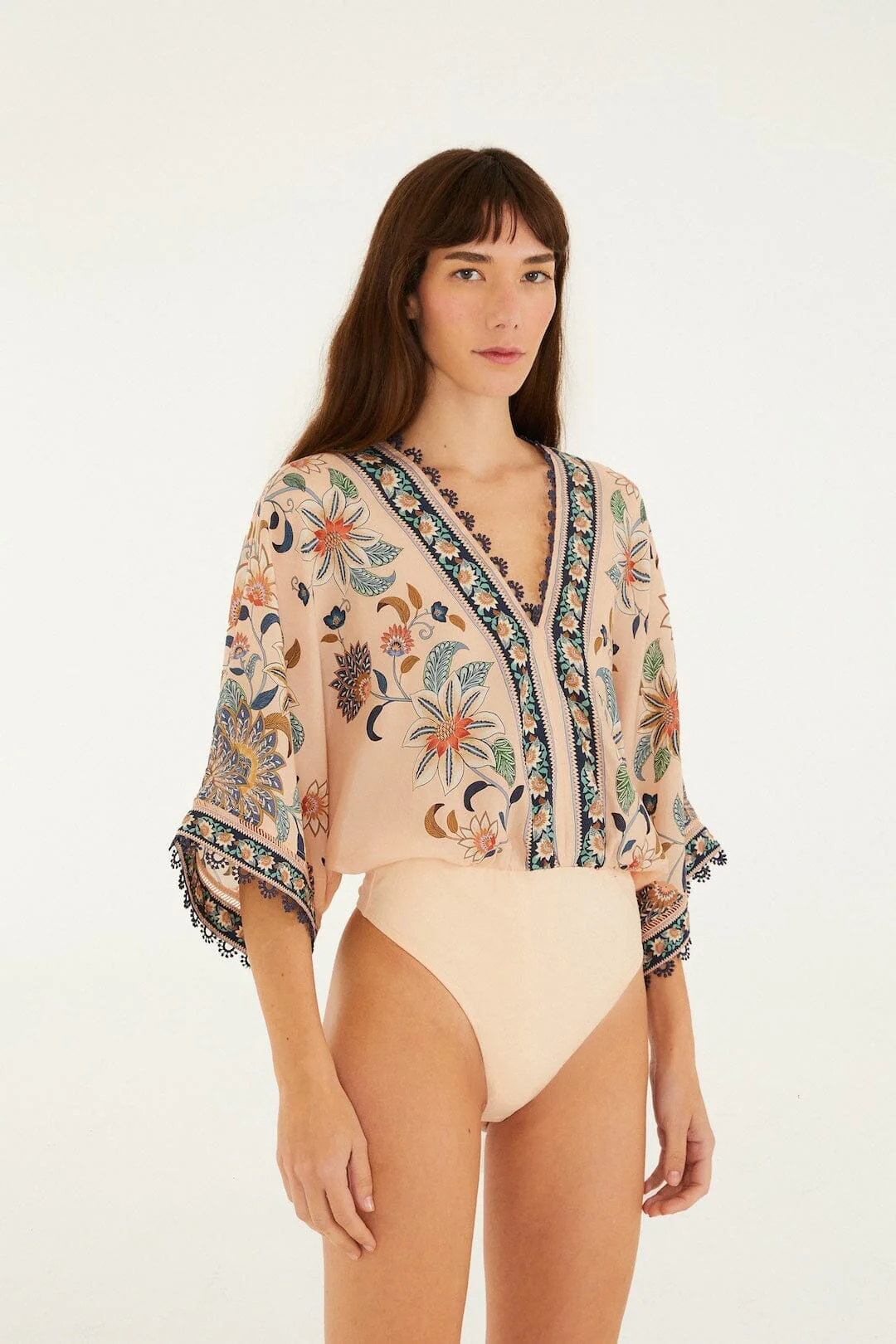 Soft Pink Floral Delhi Tapestry Kimono Sleeve Bodysuit - Image 4