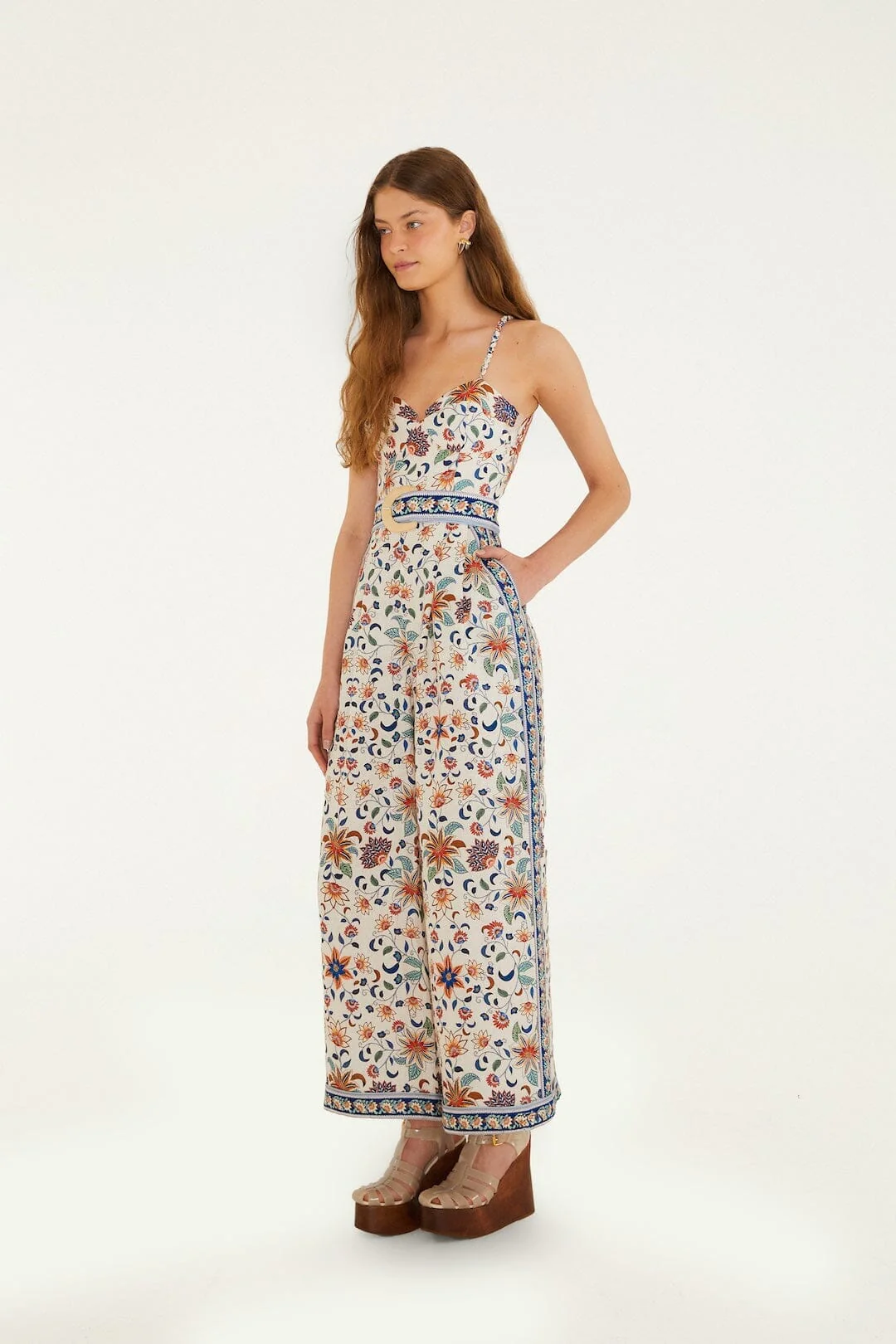 Soft Pink Floral Delhi Tapestry Belted Jumpsuit - Image 4