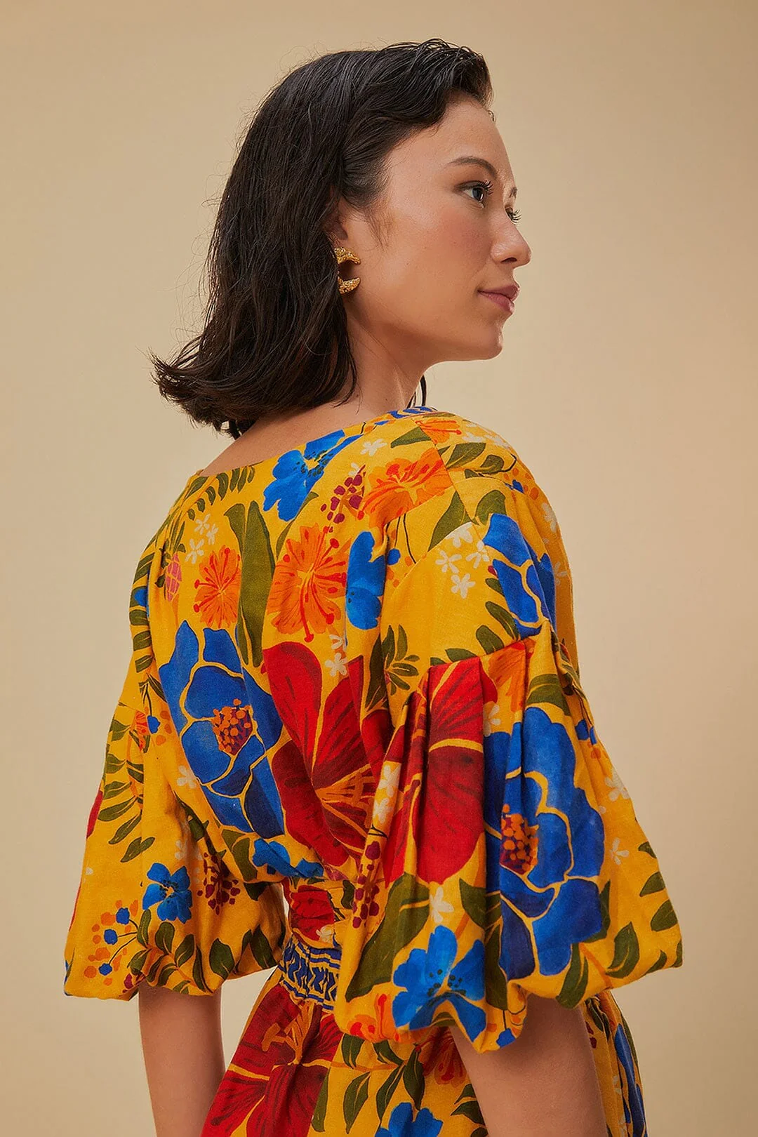 Yellow Floral Yard Lenzing™ Ecovero™ Euroflax™ Crop Top - Image 4