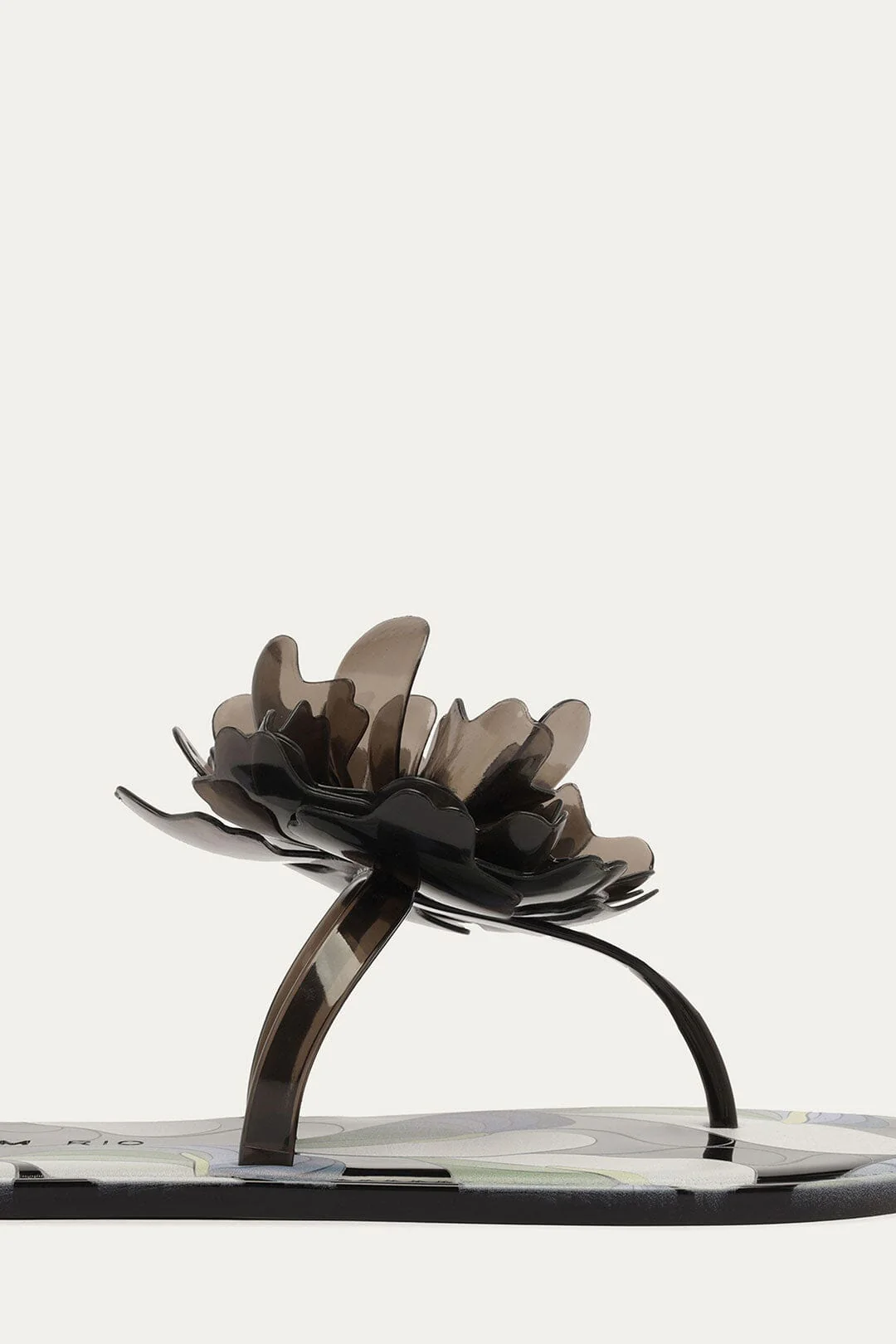 Black And White Flower Jelly Flat Sandal - Image 6