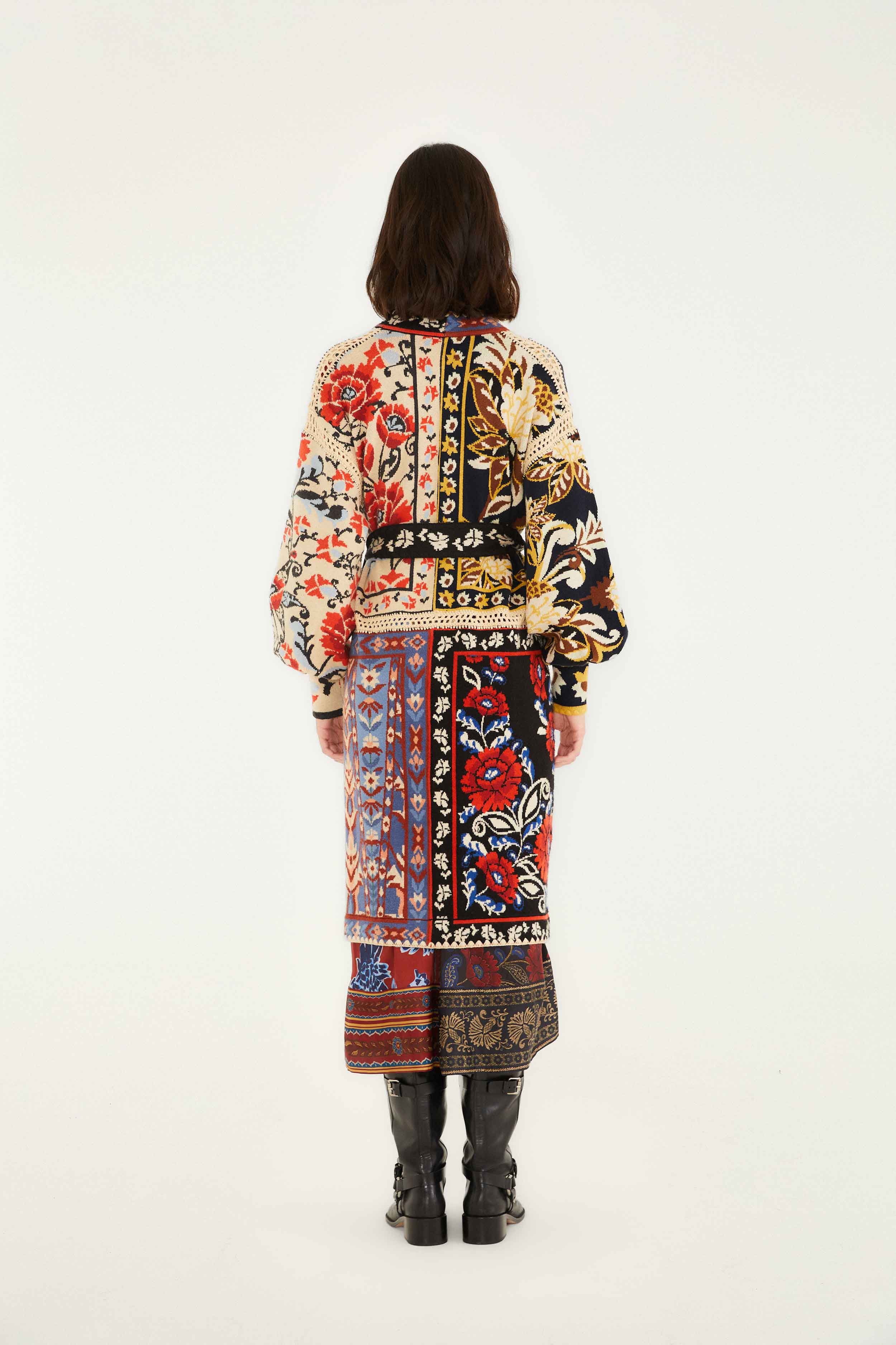 Mixed Flower Print Patchwork Knit Midi Cardigan - Image 4