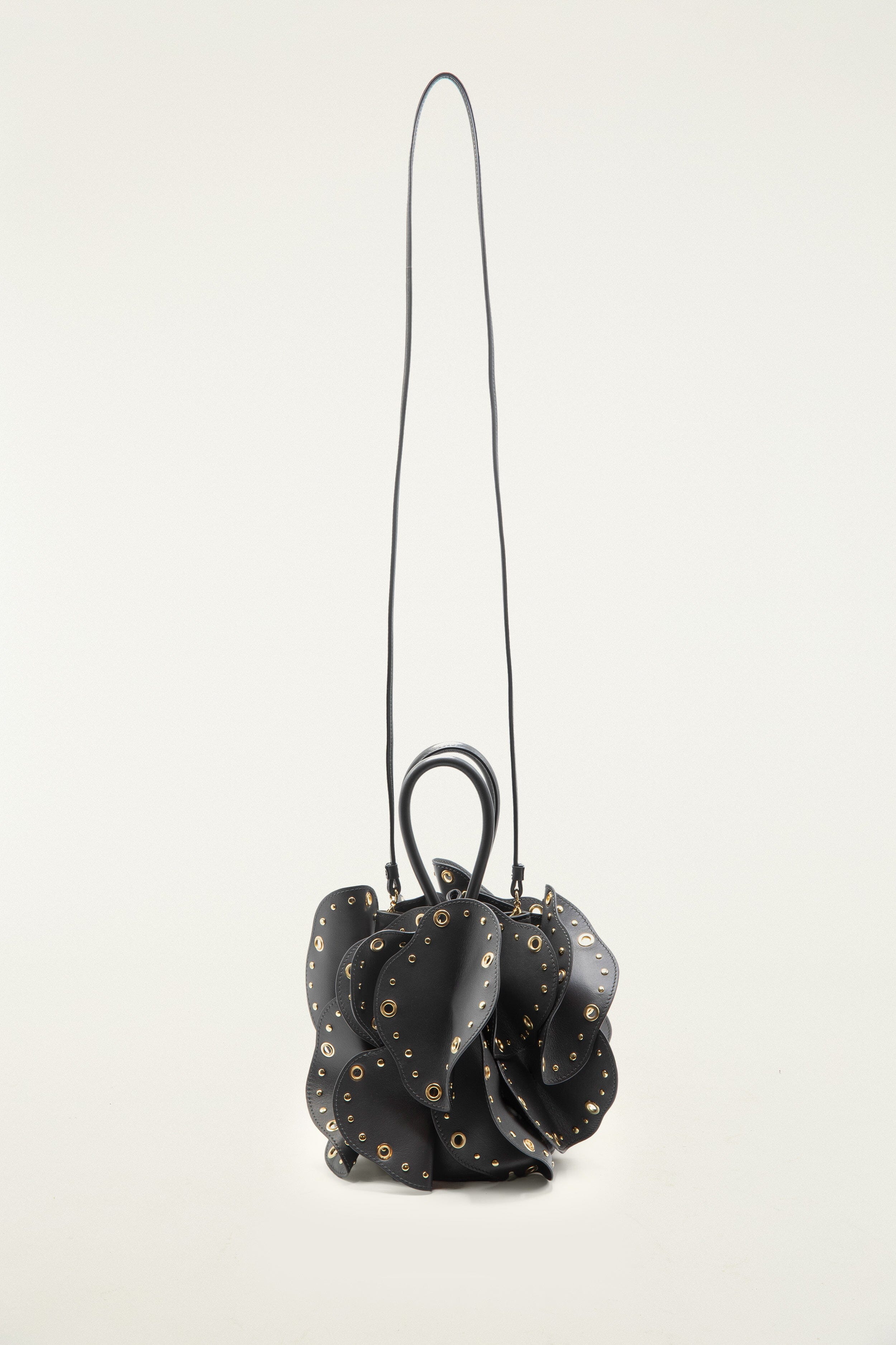 Black Leather Studded Flower Bag - Image 5
