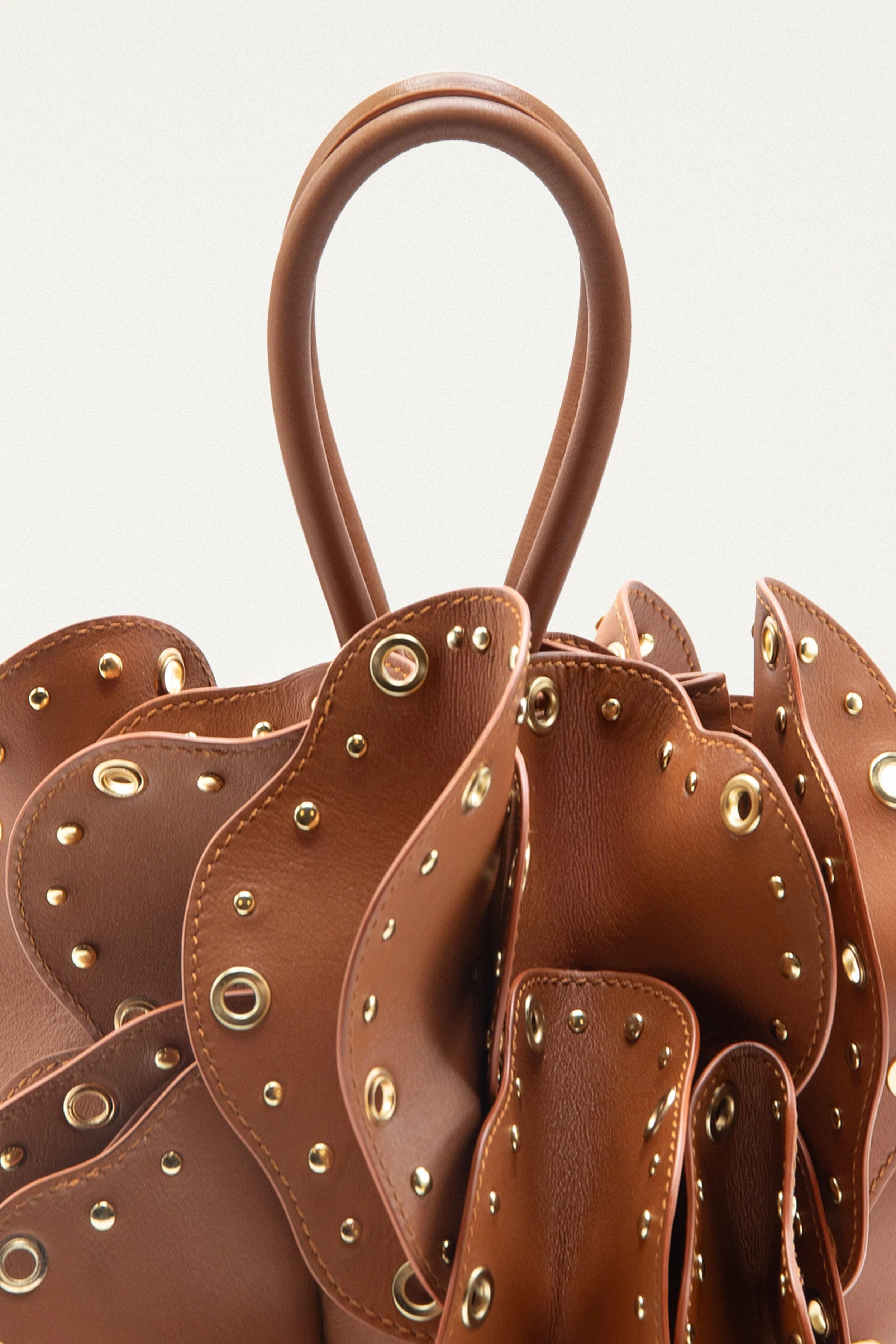 Brown Leather Studded Flower Bag - Image 4