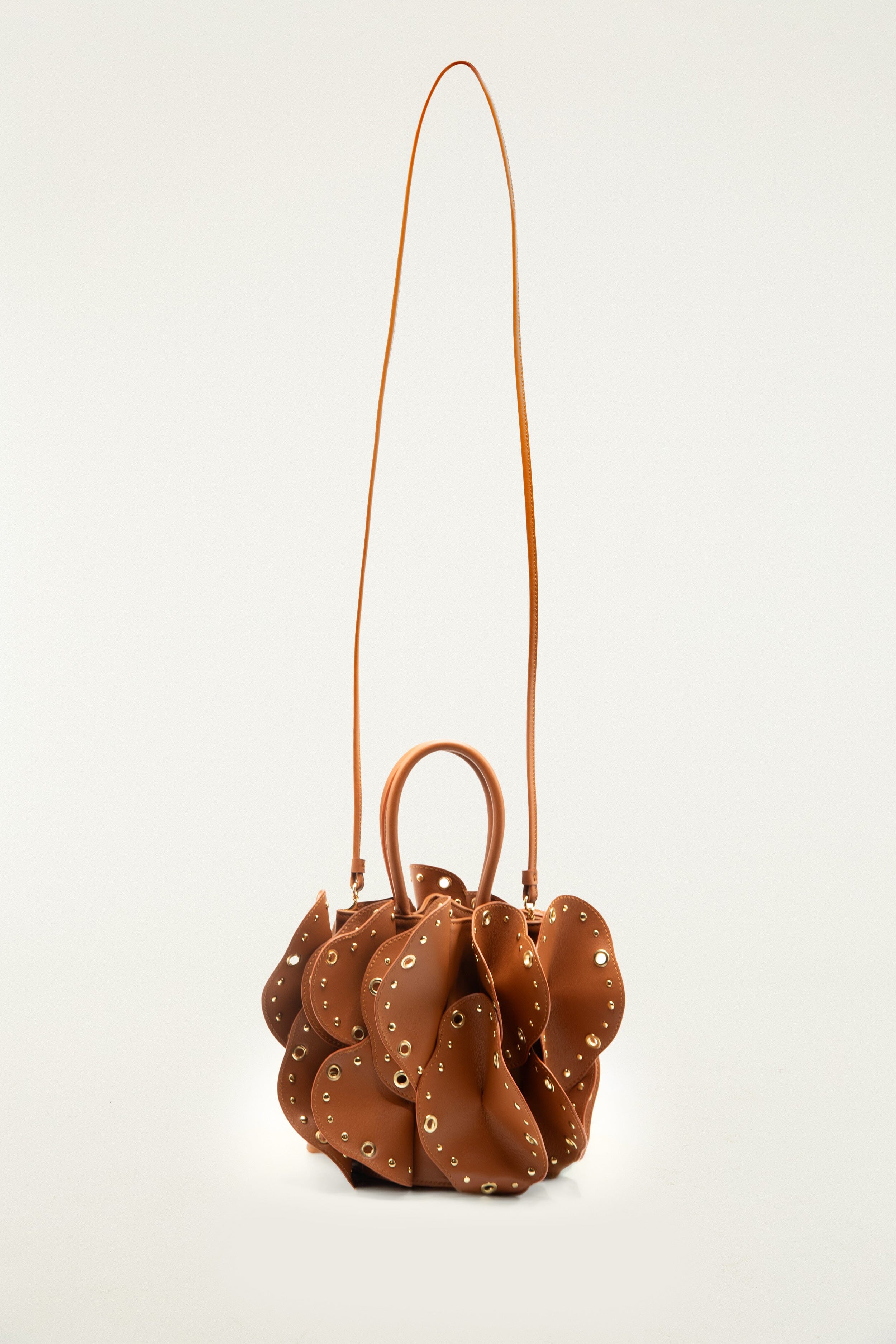 Brown Leather Studded Flower Bag - Image 5