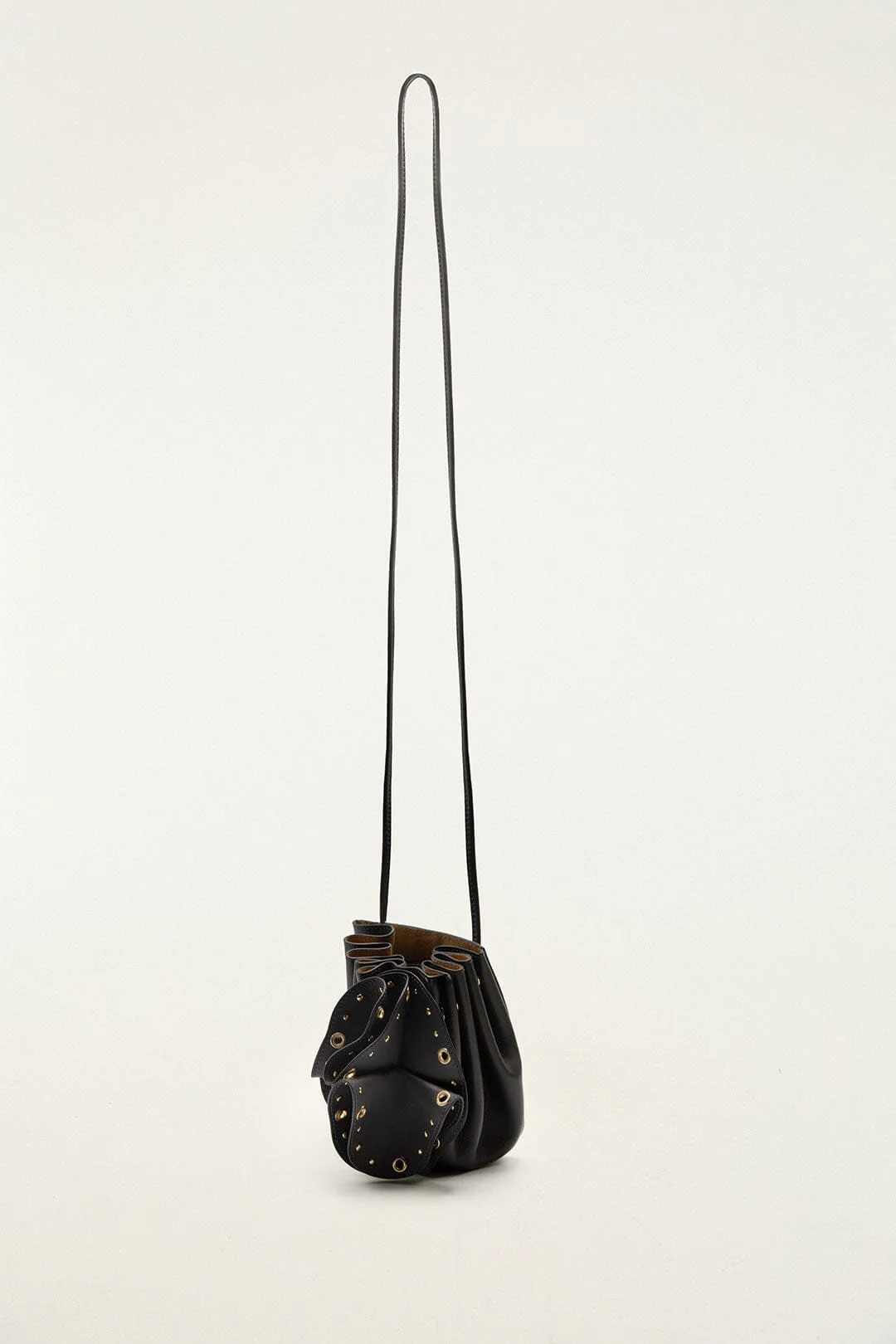 Black Leather Studded Crossbody Flower Bag - Image 4