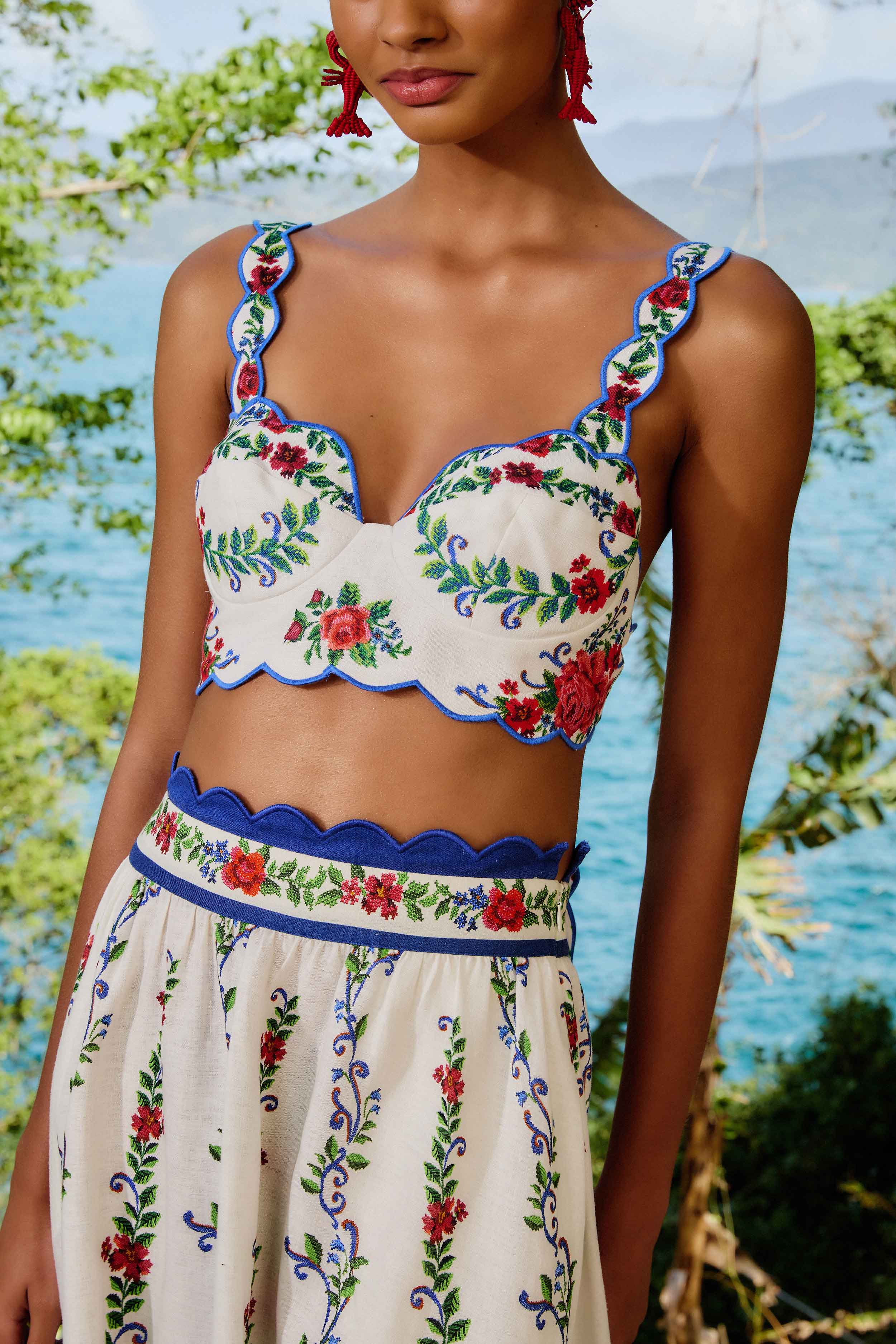 Off-White Flower Tapestry Euroflax™ Premium Linen Top - Image 3