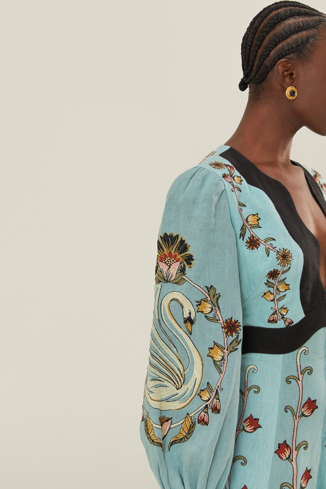 Blue Flowing Beauty Embroidered Long Sleeve Midi Dress - Image 5