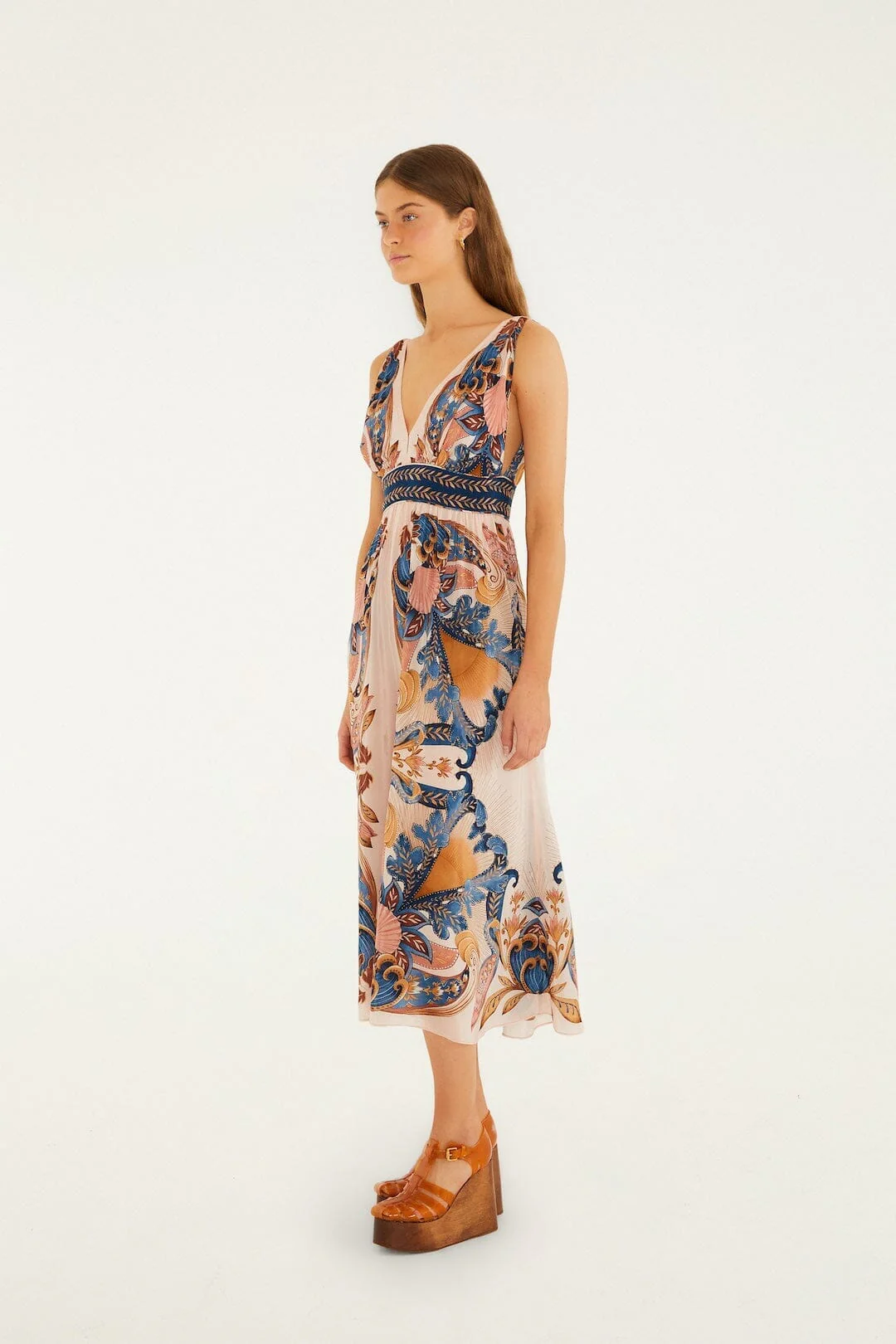 Soft Pink Garden Scarf V Neck Midi Dress - Image 4