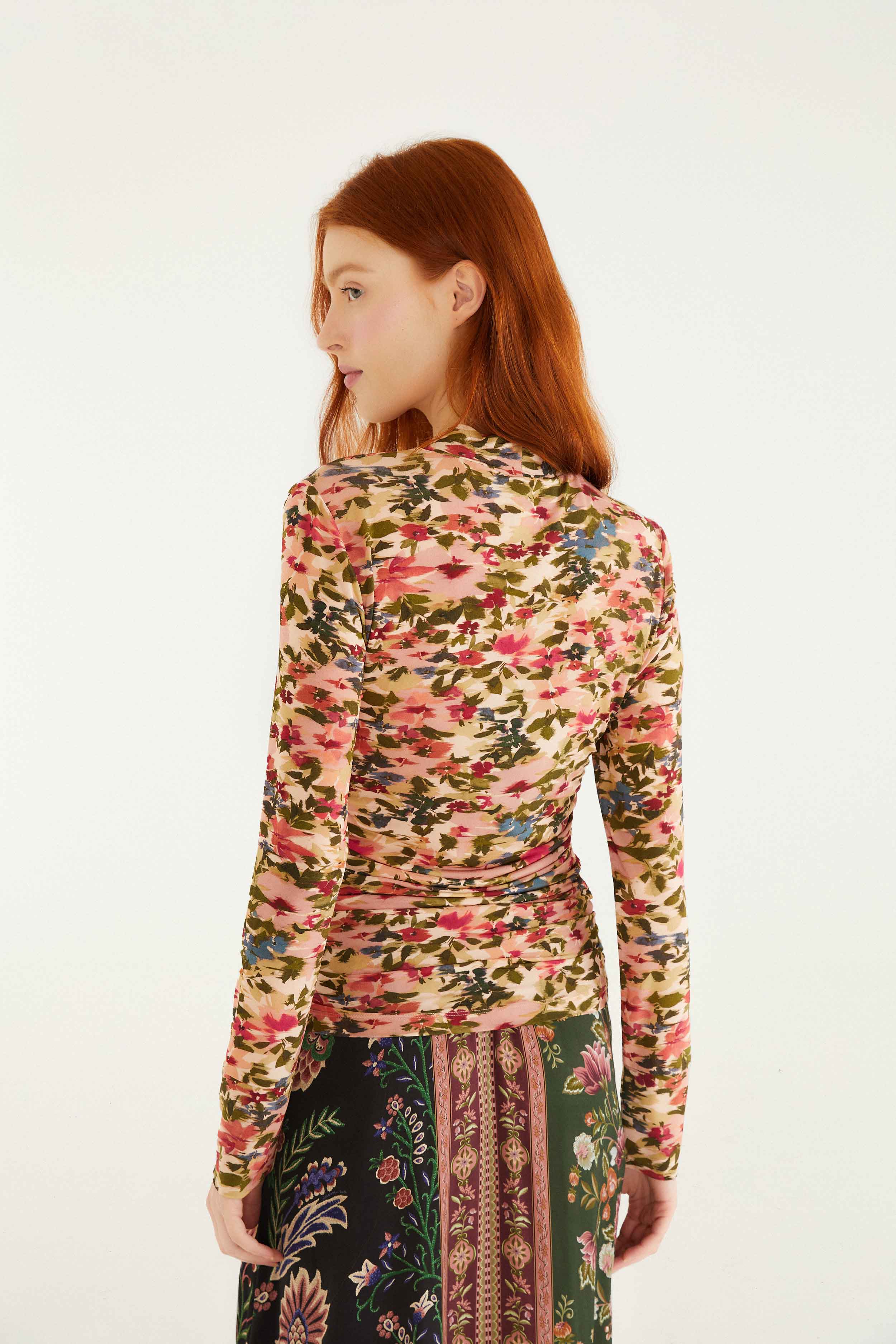 Pink Ikat Tiny Flowers Jersey Blouse - Image 3