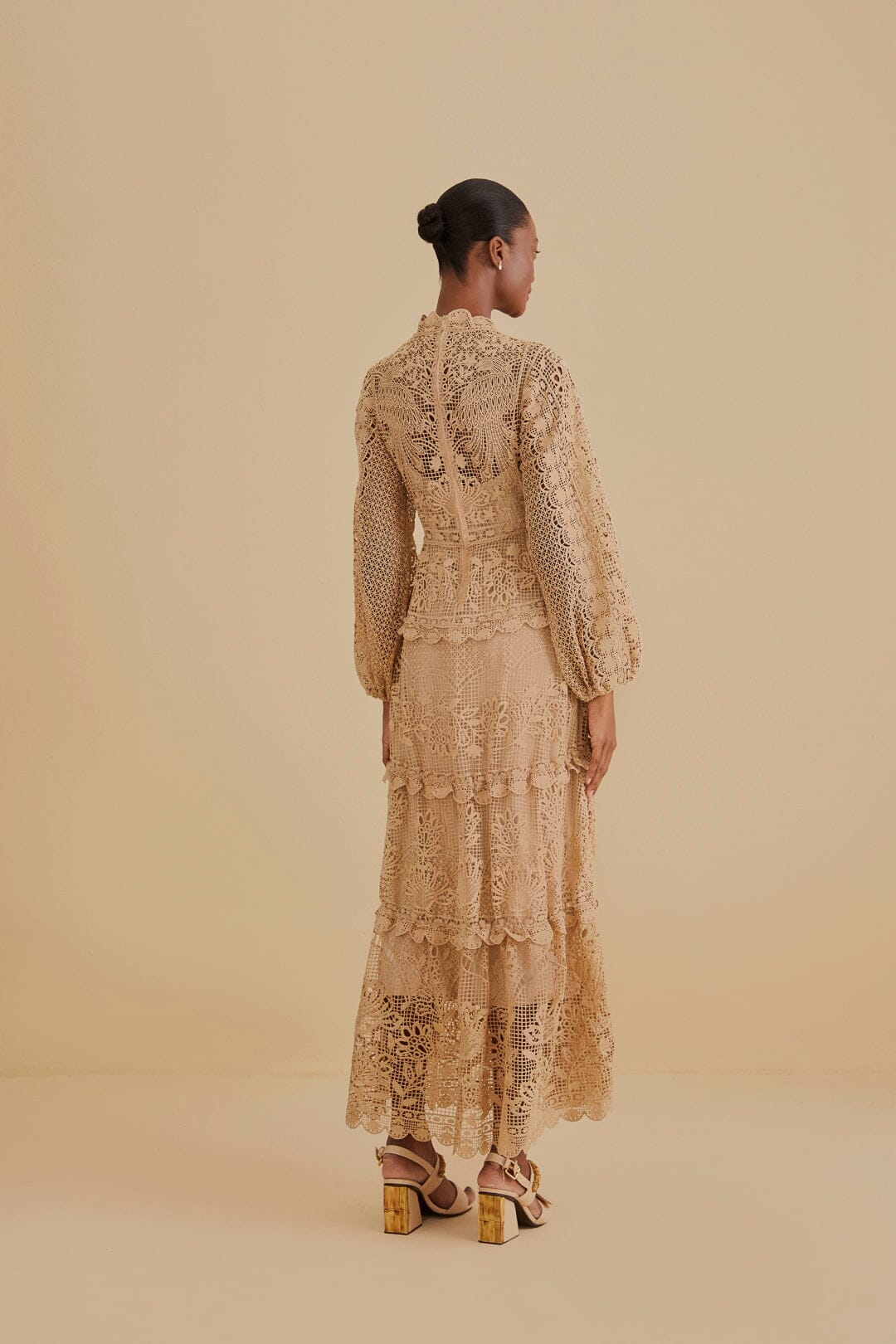 Khaki Guipure Long Sleeve Maxi Dress - Image 4
