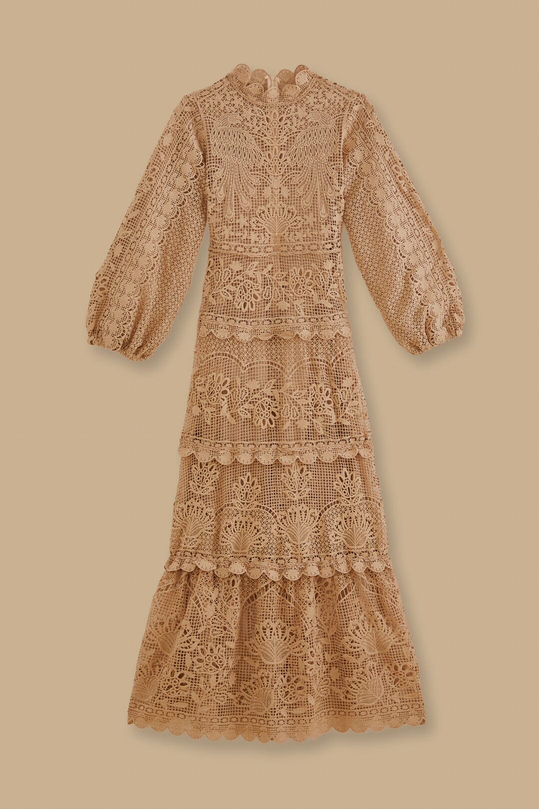 Khaki Guipure Long Sleeve Maxi Dress - Image 8