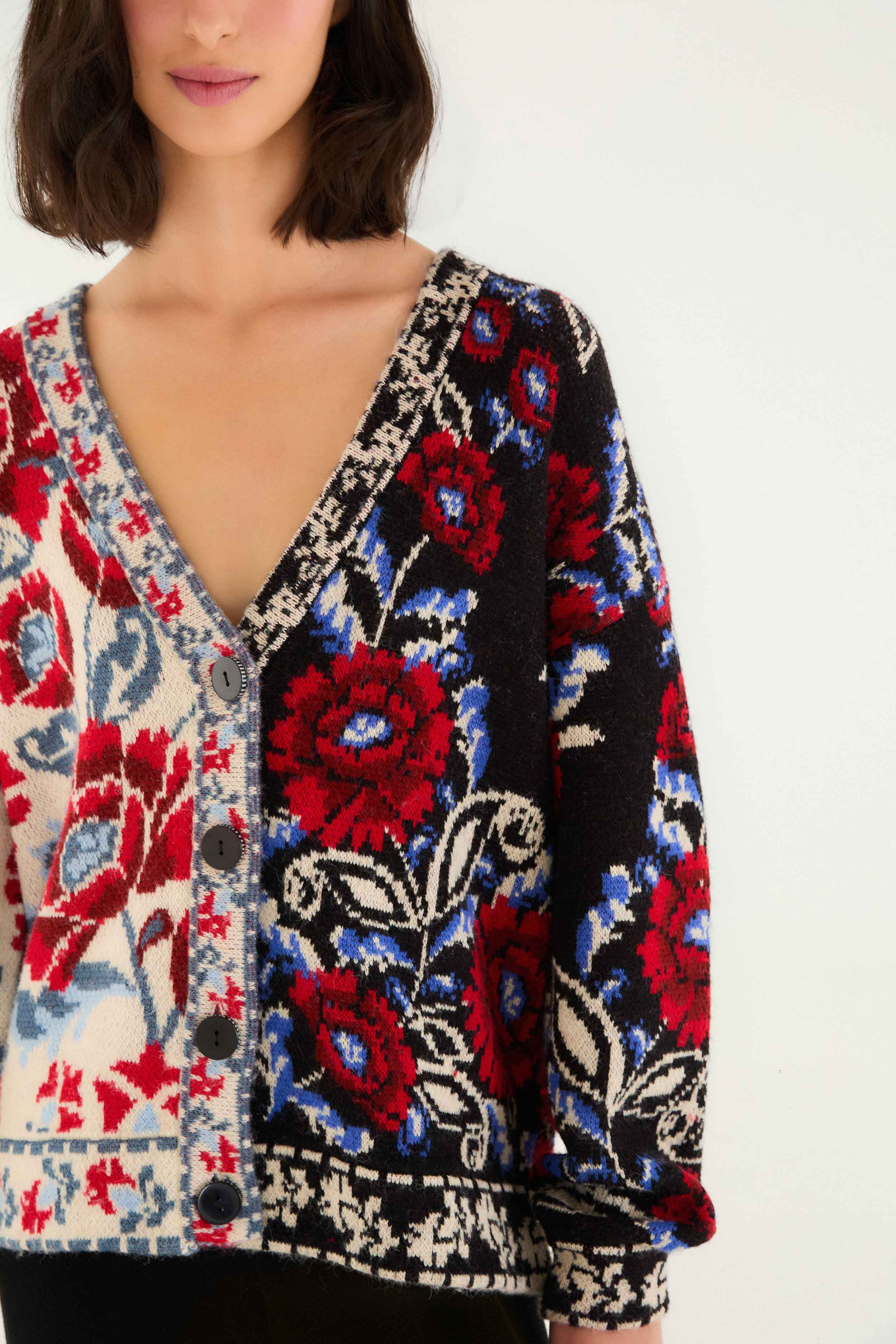 Black Mixed Valentina V Neck Knit Cardigan - Image 3