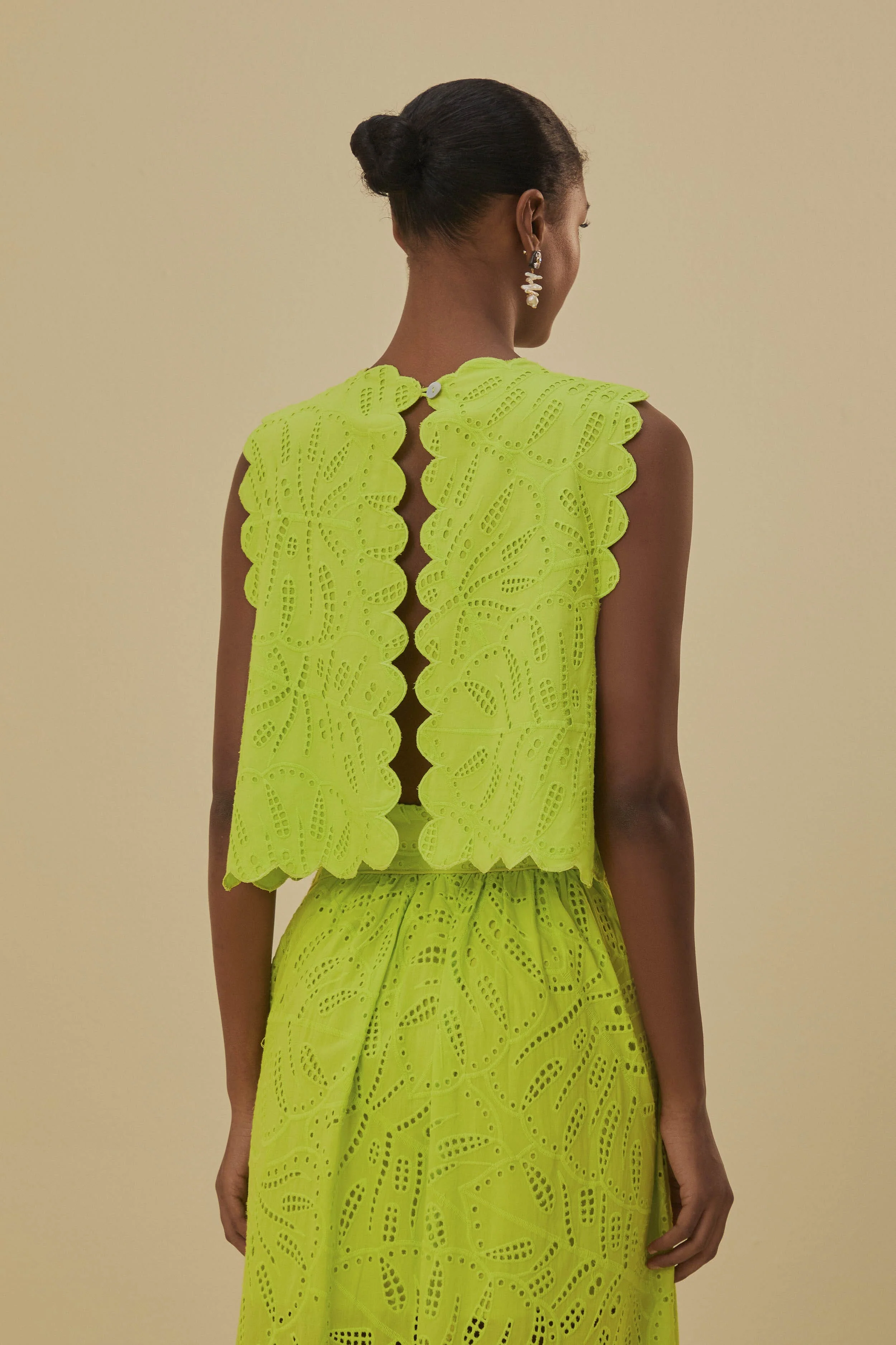Green Monstera Eyelet Crop Top - Image 4