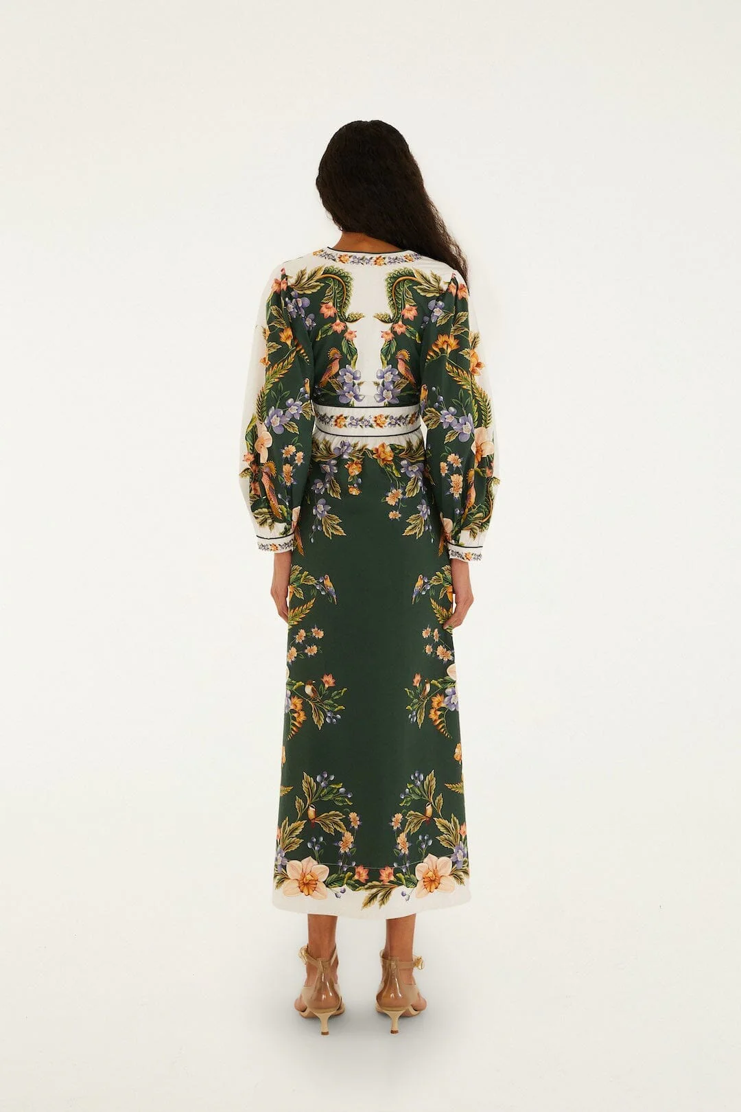 Green Nature V Neck Buttoned Maxi Dress - Image 3