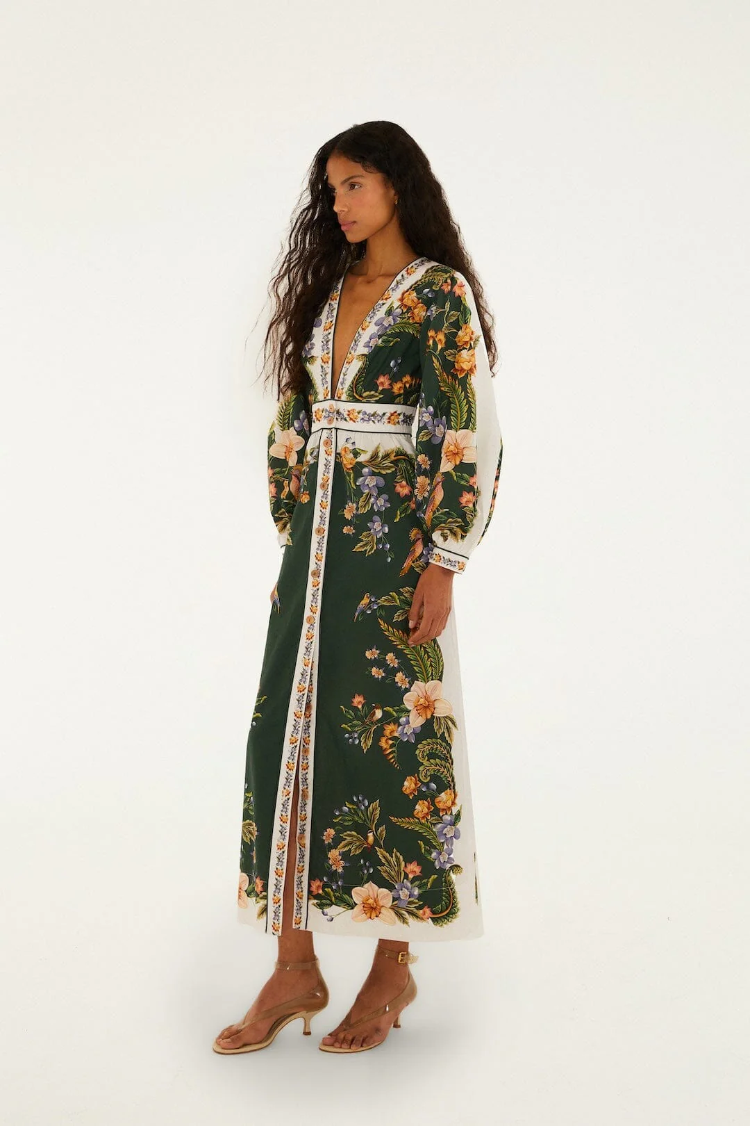 Green Nature V Neck Buttoned Maxi Dress - Image 4