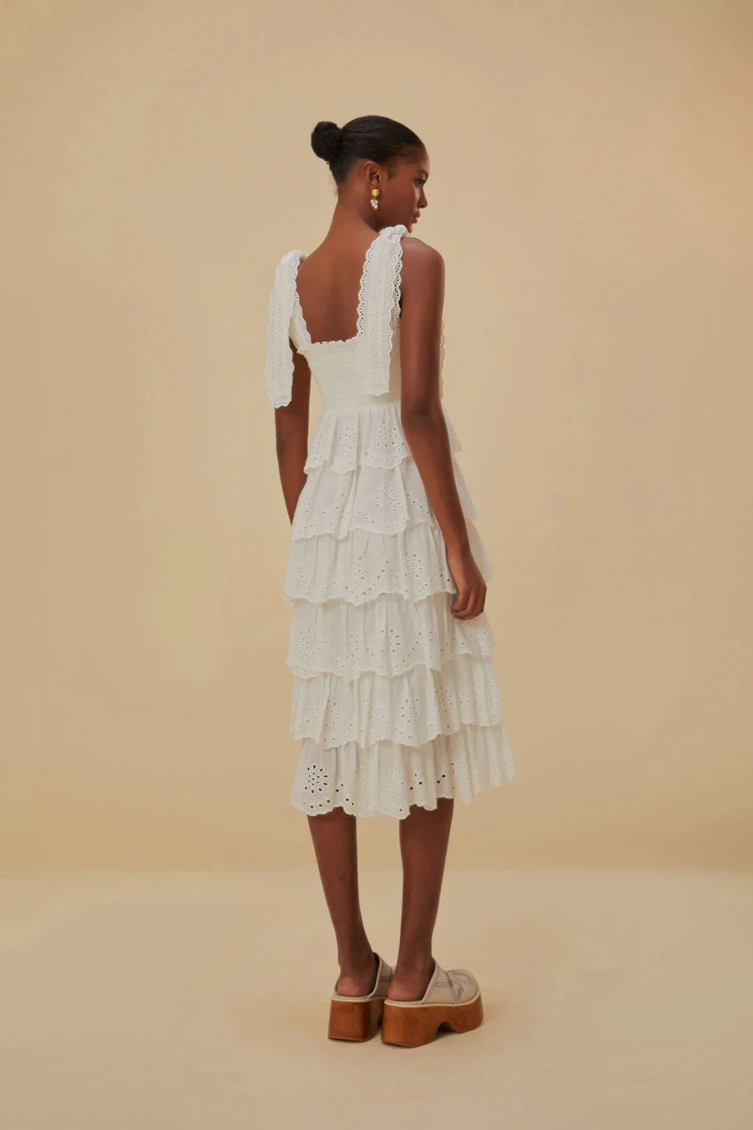 Off-White Embroidered Ruffle Midi Dress - Image 4