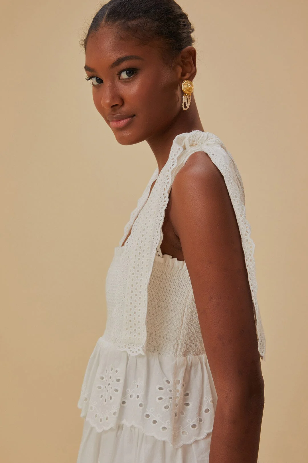 Off-White Embroidered Ruffle Midi Dress - Image 5