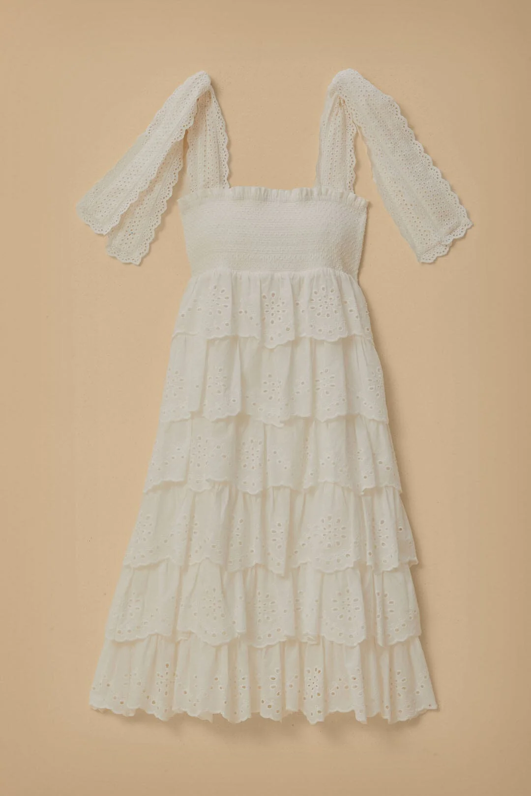 Off-White Embroidered Ruffle Midi Dress - Image 7