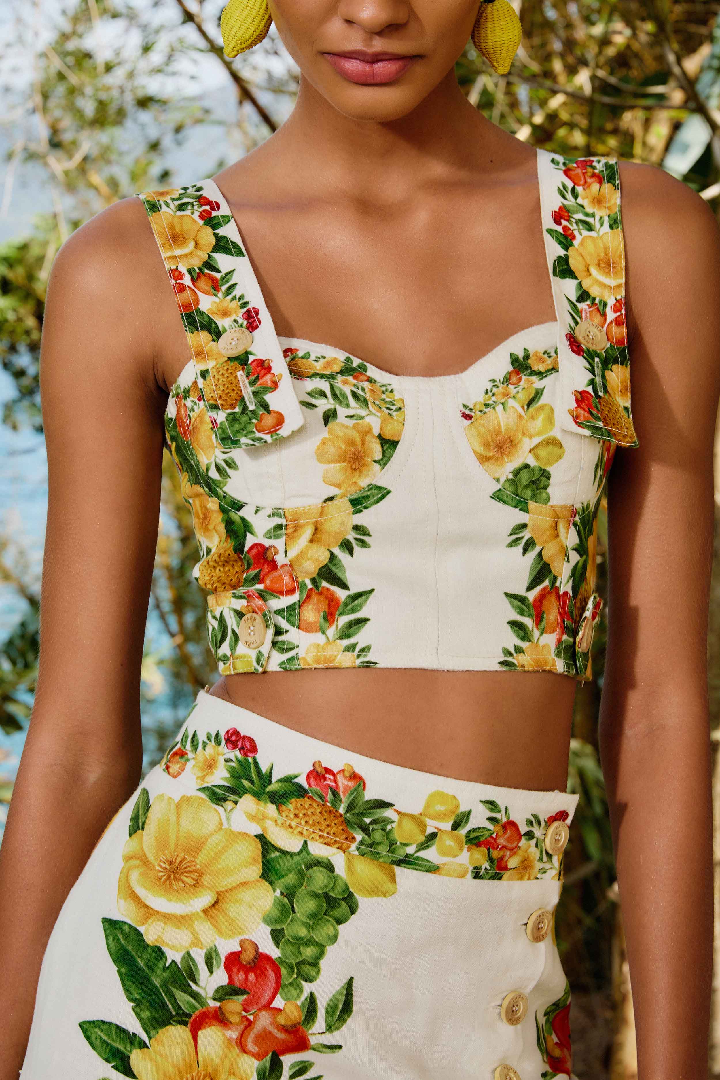 Off-White Picnic Flowers Euroflax™ Premium Linen Crop Top - Image 4