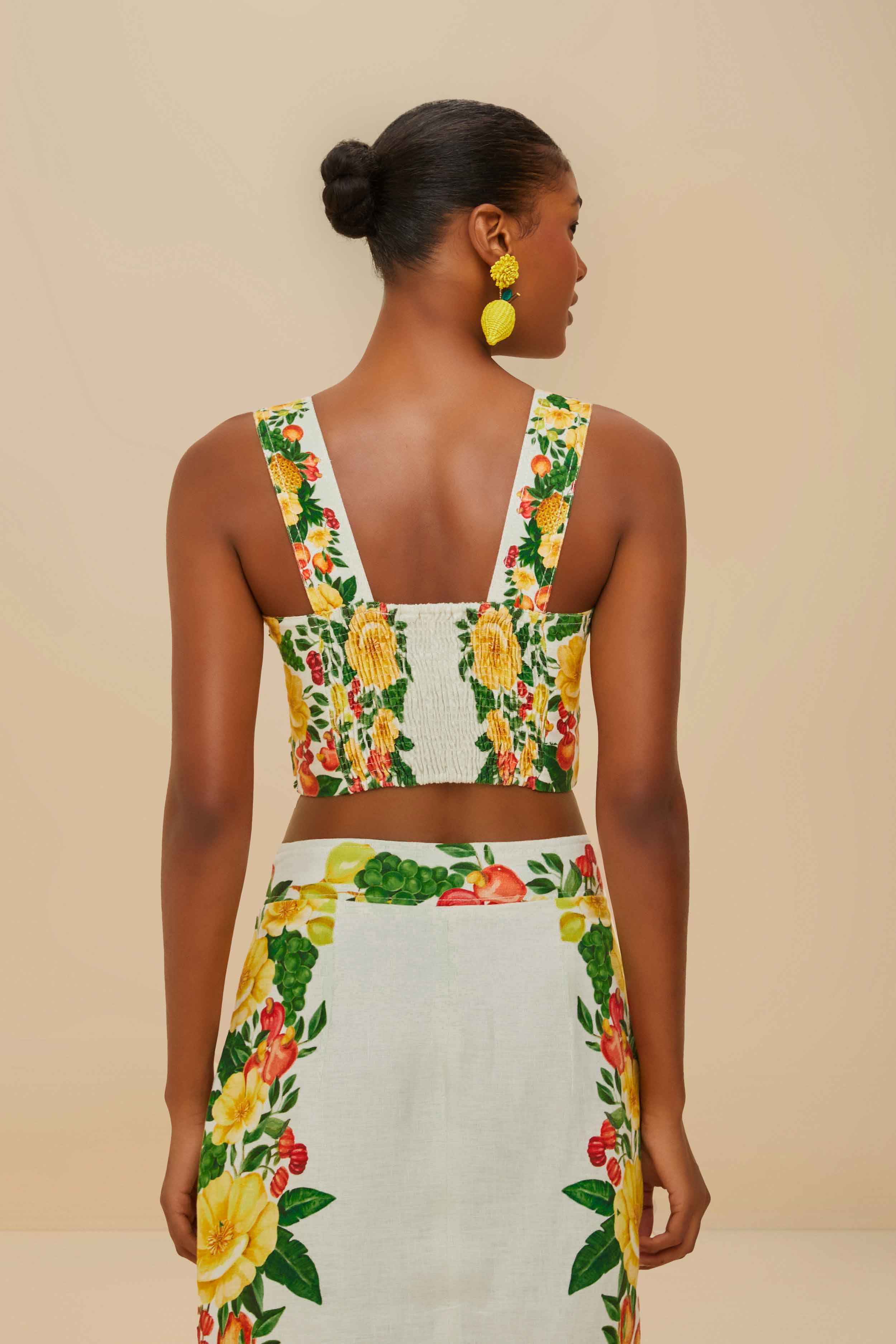 Off-White Picnic Flowers Euroflax™ Premium Linen Crop Top - Image 5