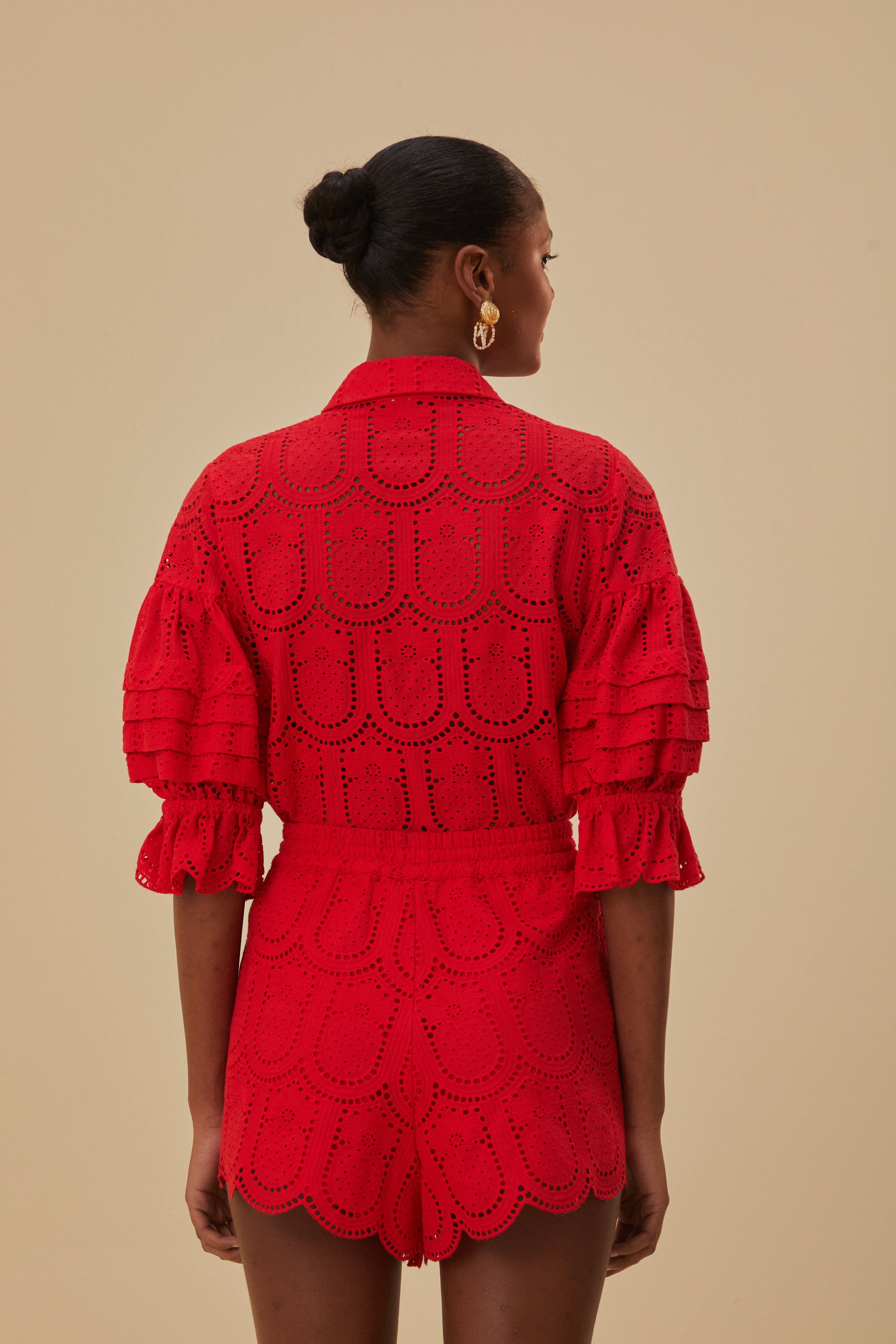 Red Pineapple Eyelet Shorts - Image 4
