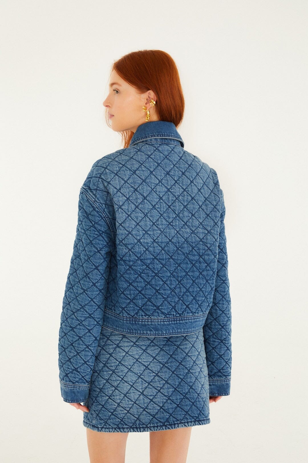 Denim Buttoned Quilted Bomber Jacket - Image 3