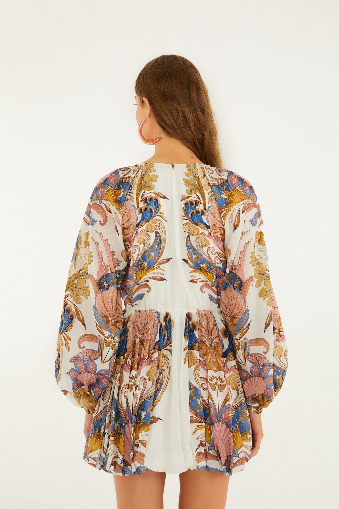 Off-White Sea Garden Puff Sleeve Mini Bubble Dress - Image 3