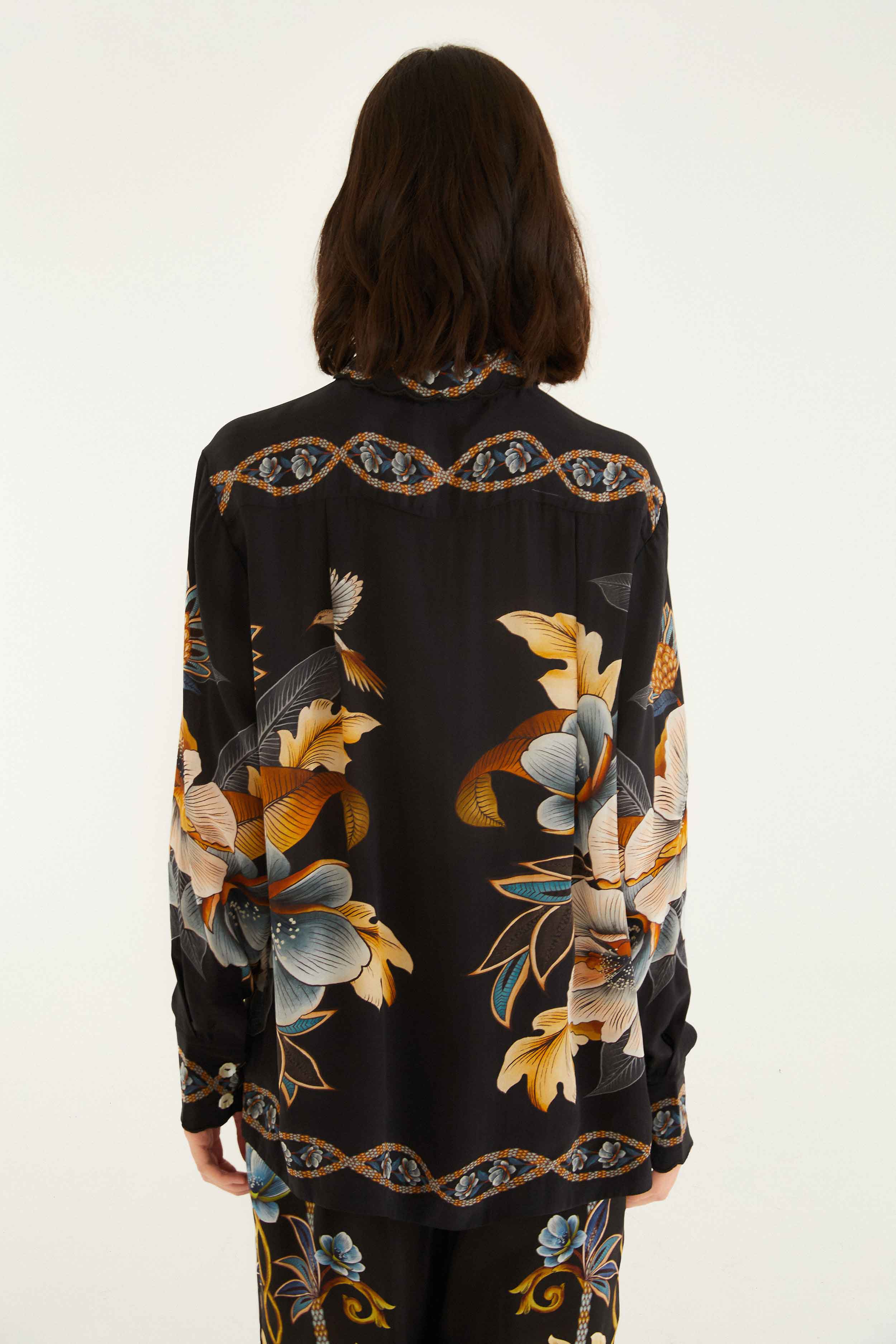 Black Floral Snake Pajama Shirt - Image 4