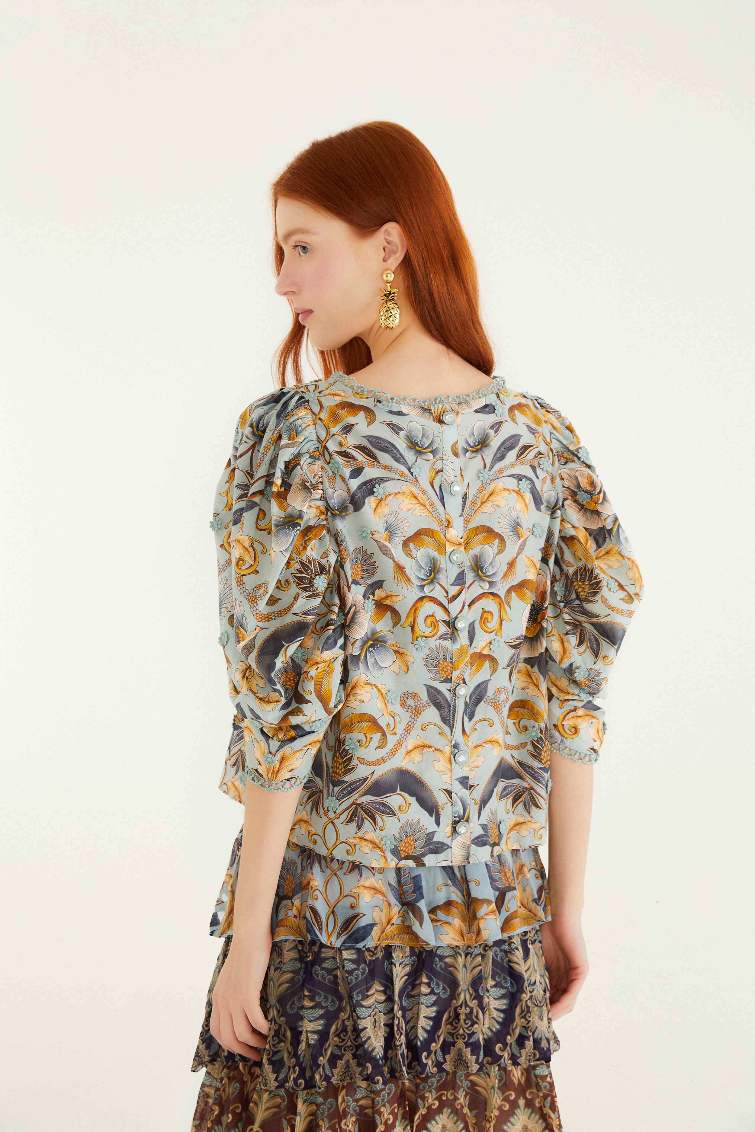 Blue Snake Garden 3d Applique Blouse - Image 4