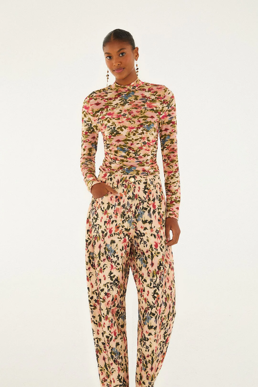 Pink Tiny Flowers Canvas Ballon Pants - Image 3