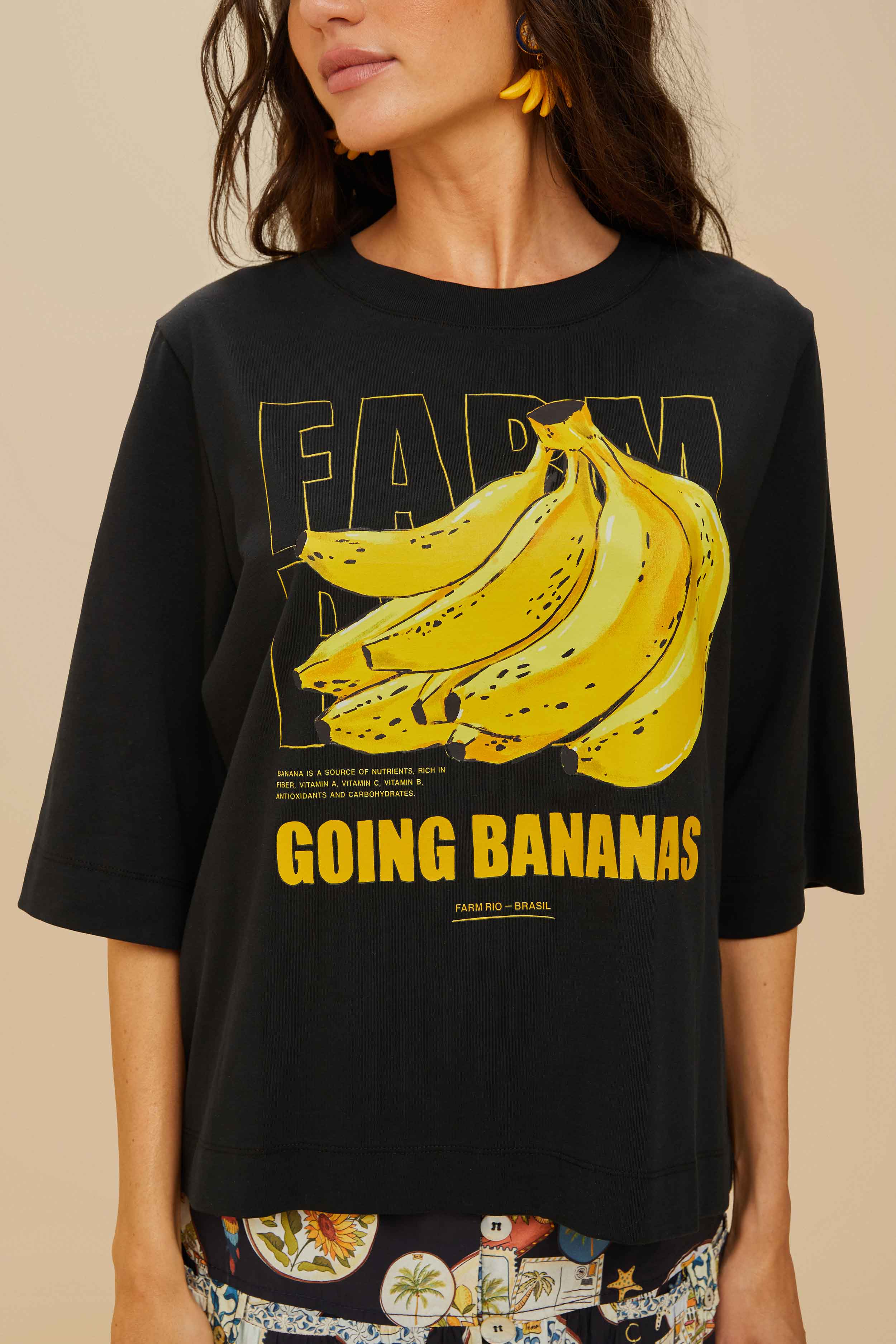 Black Tropical Bananas Organic Cotton T-Shirt - Image 3