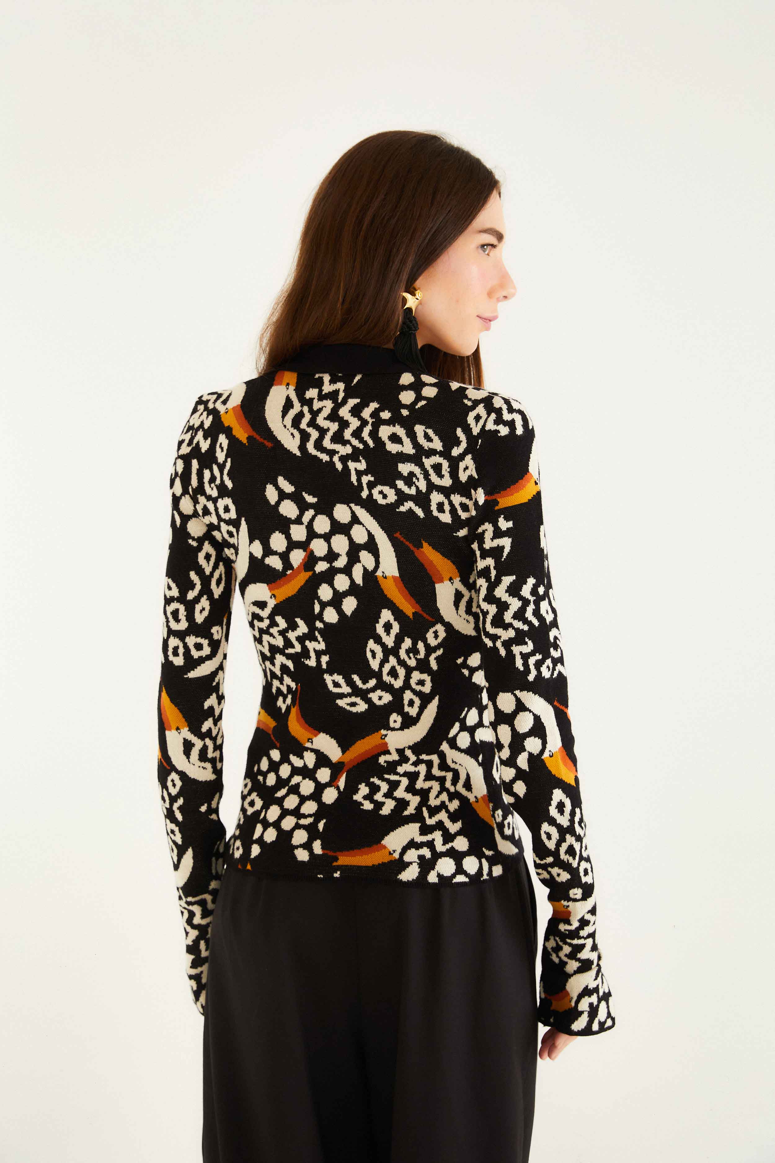 Black Tucanissimo Long Sleeve Polo Knit Top - Image 3