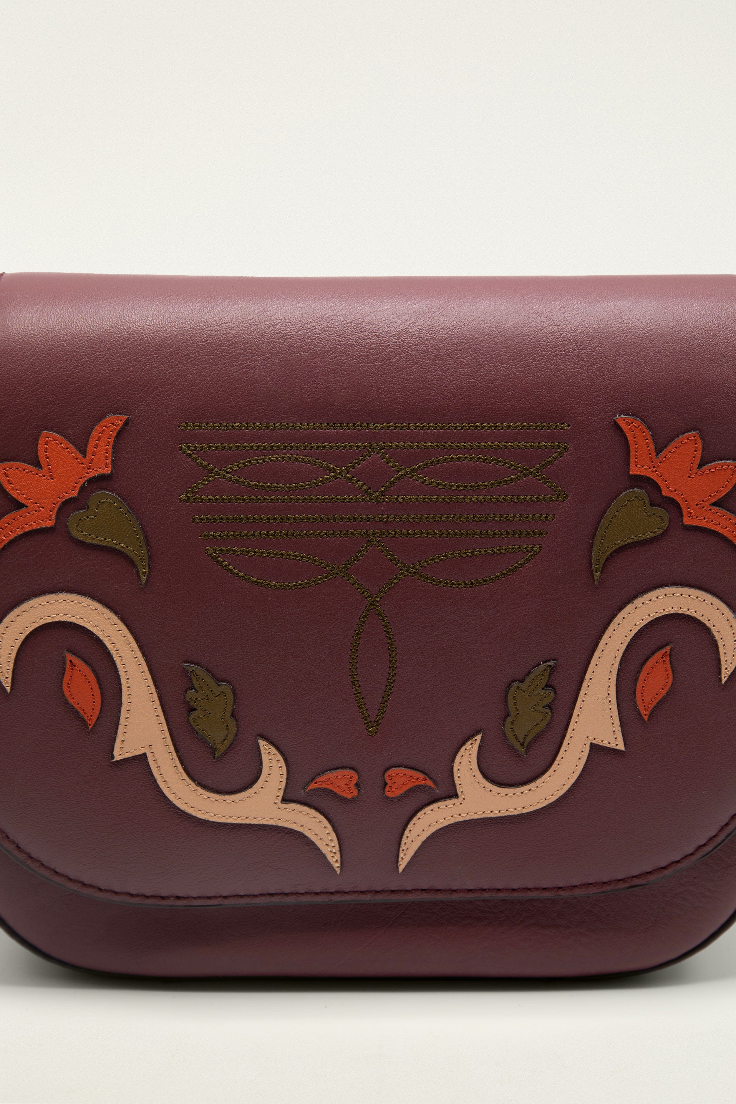 Burgundy Western Embroidered Leather Crossbody Bag - Image 4