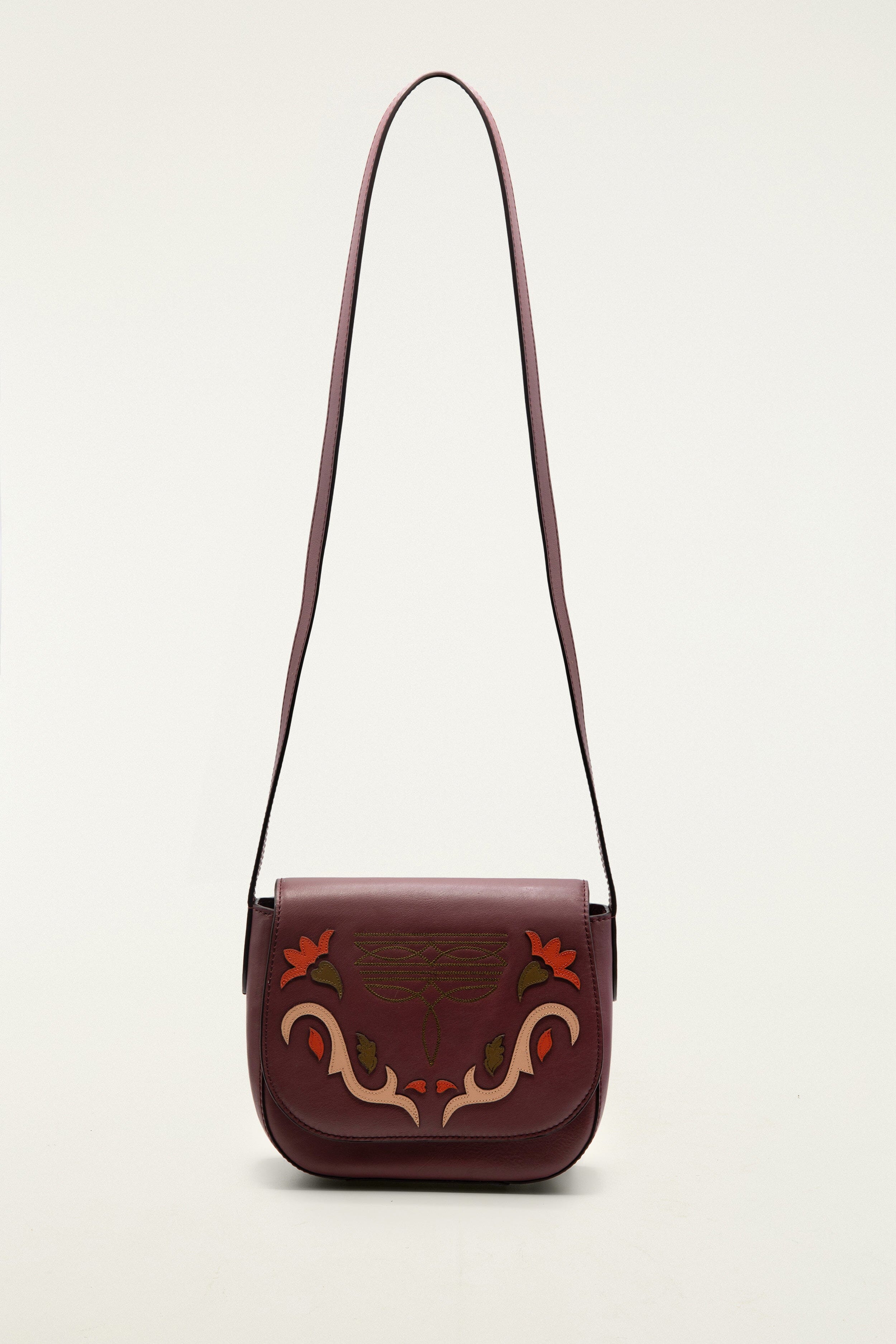 Burgundy Western Embroidered Leather Crossbody Bag - Image 5